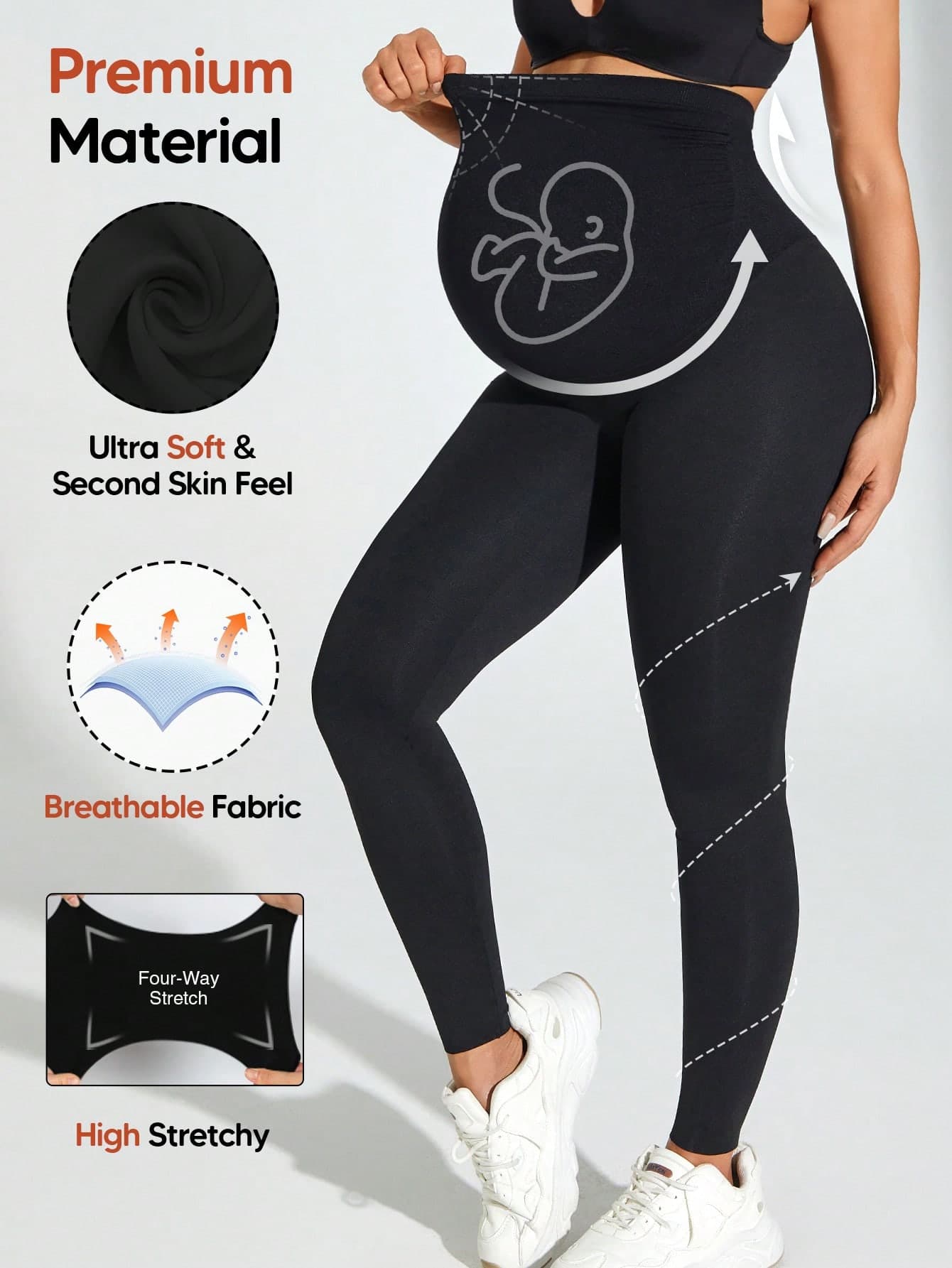 Maternity Leggings, High-Waisted Design, Suitable For Sports, Yoga And Various Occasions Spring Black