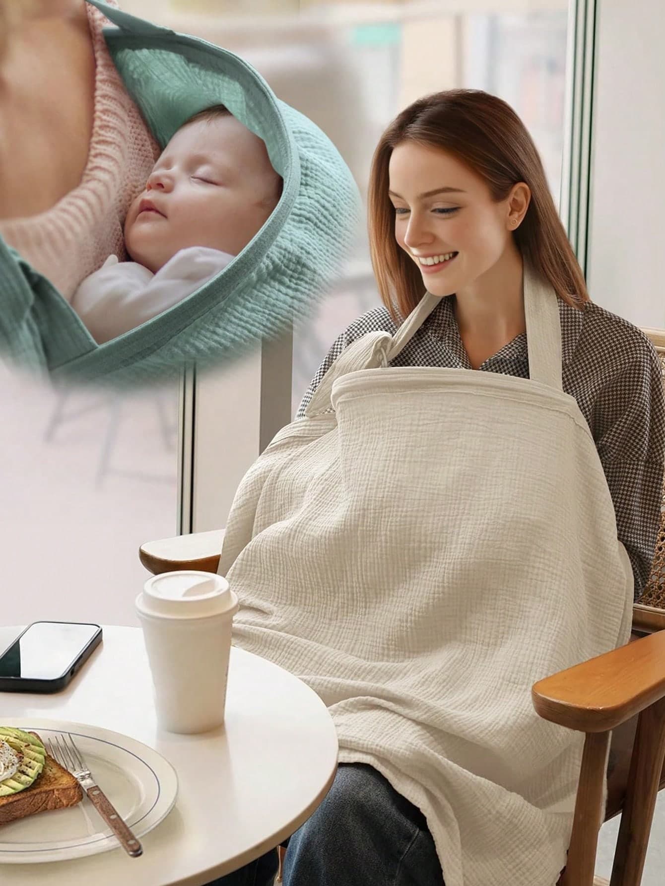 100% Woven Fabric Soft Breathable Nursing Cover, Multi-Use Sun Canopy For Strollers & Infant Carriers, Private Feeding Shawl For Moms, Suitable For Us