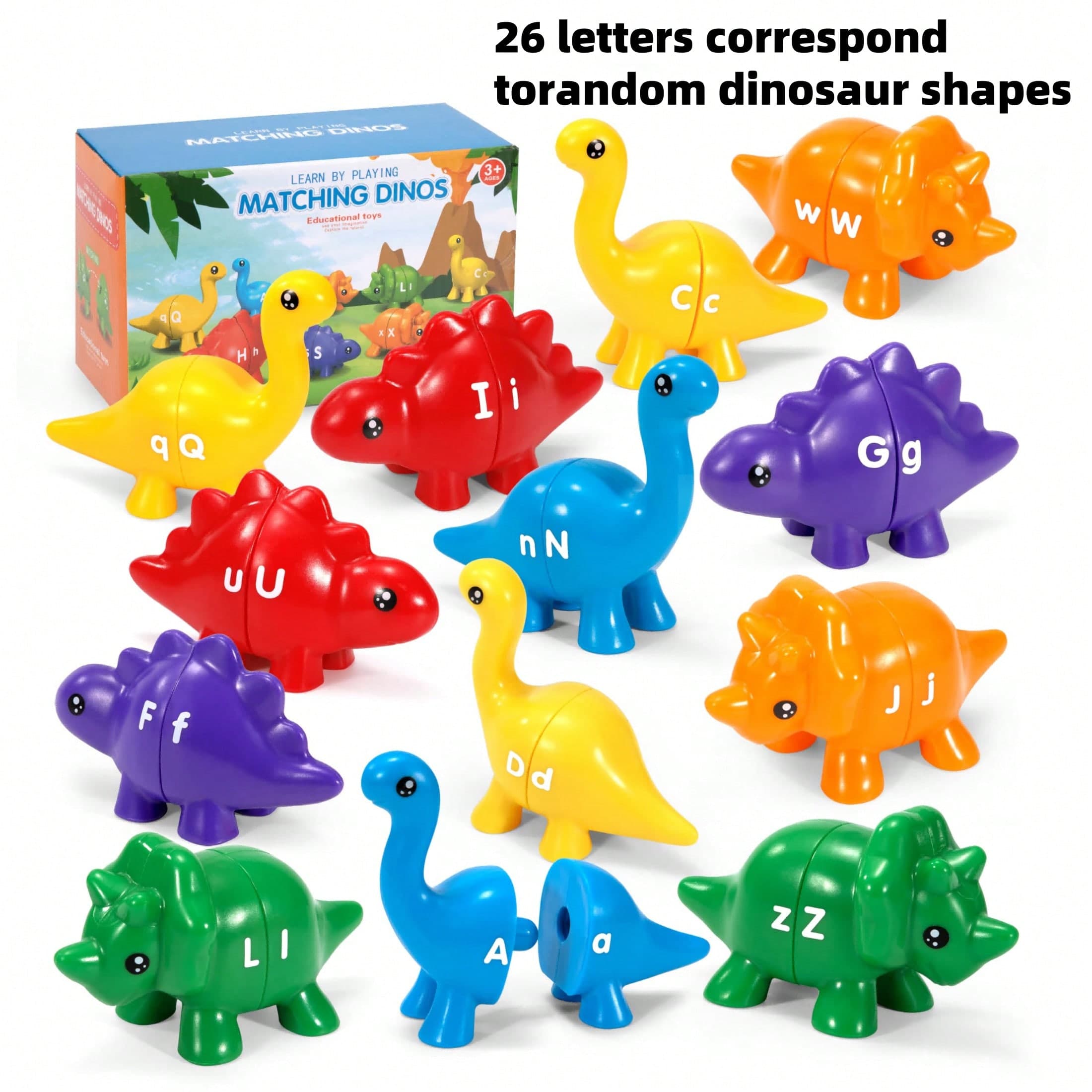 26pcs Dinosaur Alphabet Matching Skill Educational Toys, Preschool Color Recognition And Sorting Montessori Learning Toys