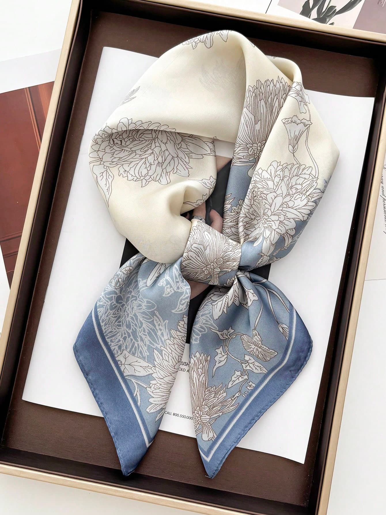 Women's Spring/Autumn Floral Print Square Scarf, Faux Silk Shawl Scarf, Neck Warmer, Professional Scarf, Warm, Suitable For Daily Use