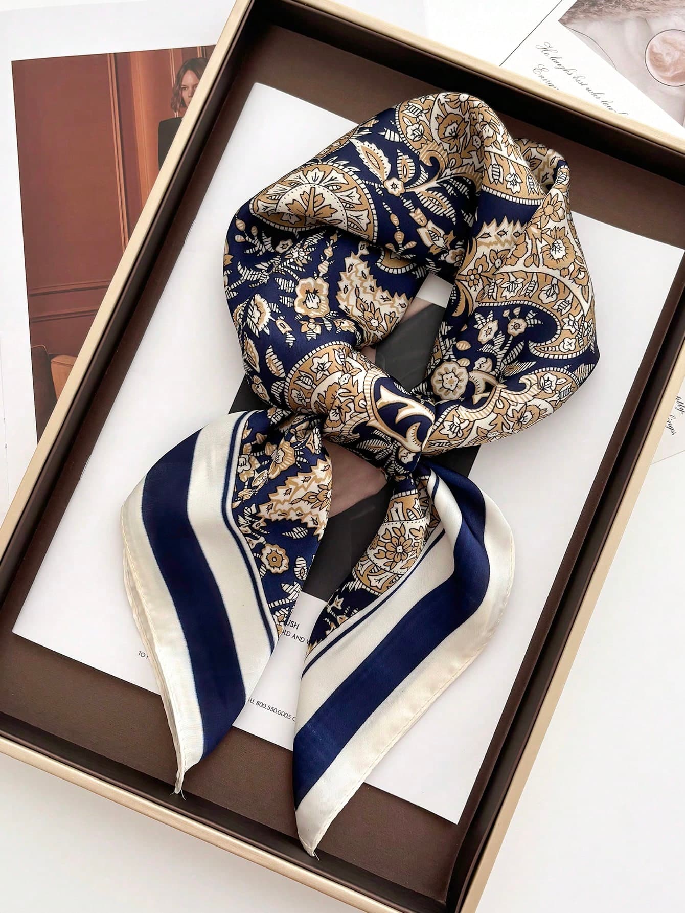 1pc Square Silk Scarf, Women's Satin Printed Headband, Neckerchief, Headwrap, Fashion Ladies Shawl, Scarf