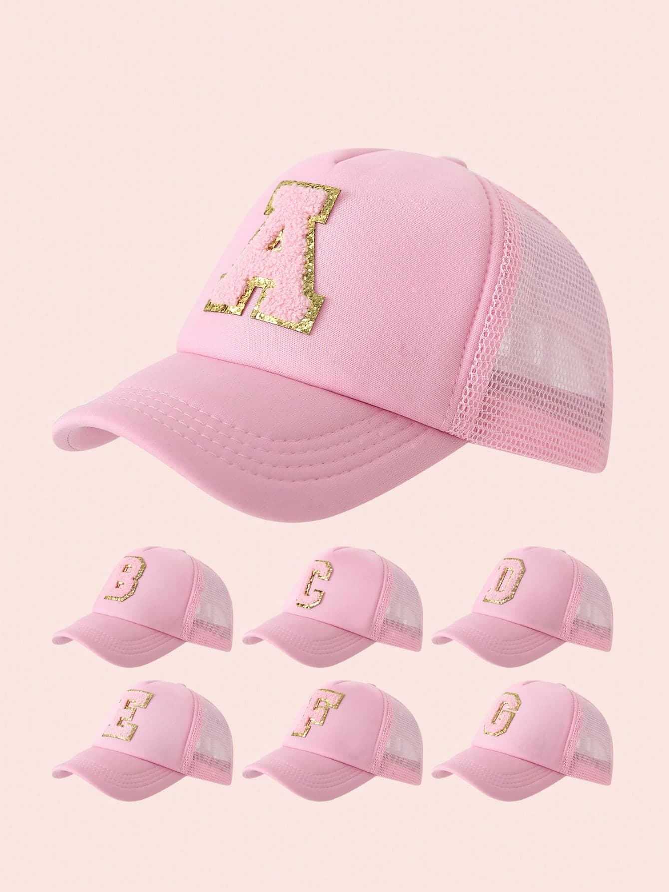 1pc Child's Pink 26 Letter Print Mesh Cap, Baby Unisex Baseball Sunvisor Hat, Suitable For Outdoor Activities And Daily Wear, Sun Ion
