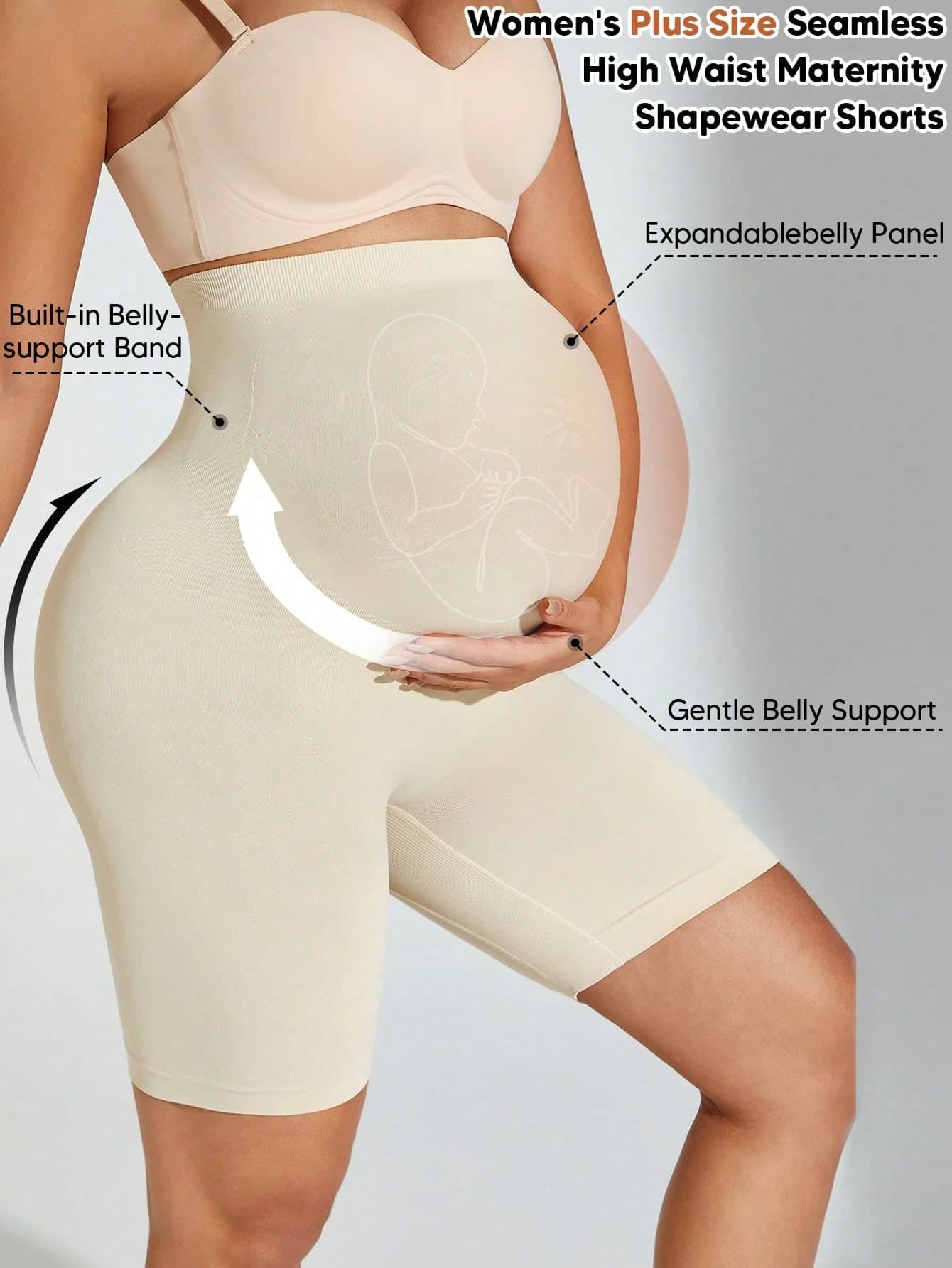 Plus Size Seamless High Waist Maternity Shaping Shorts, Prevent Thigh Chafing, Support Abdomen, Suitable For Sports And Cycling Summer