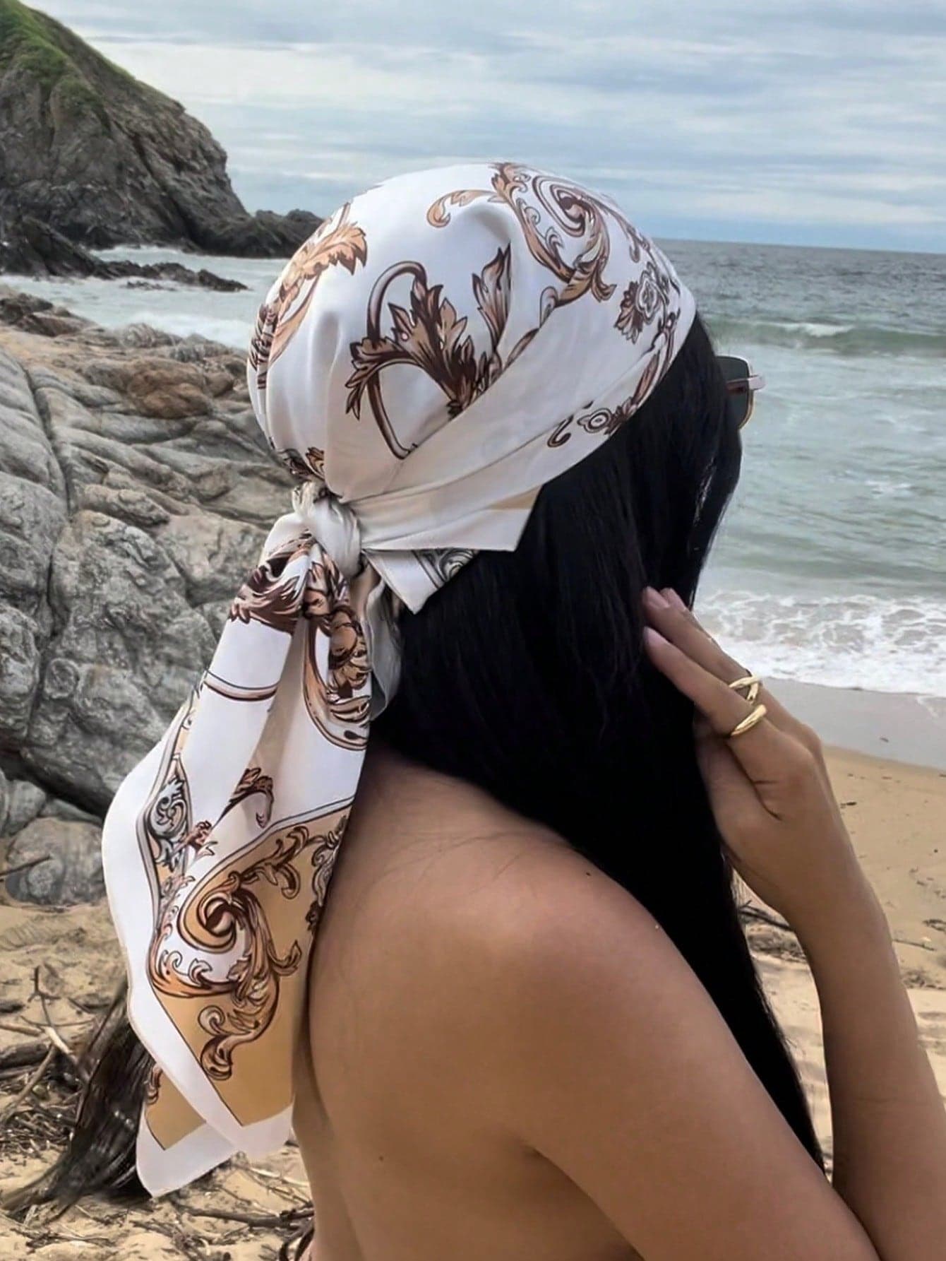 1pc New Bohemian Style Vintage Palace Flower Print Women's Bandana, Fashion Casual Multifunctional Scarf/Shawl For Sun Protection, Suitable For Daily Wear, Spring/Summer