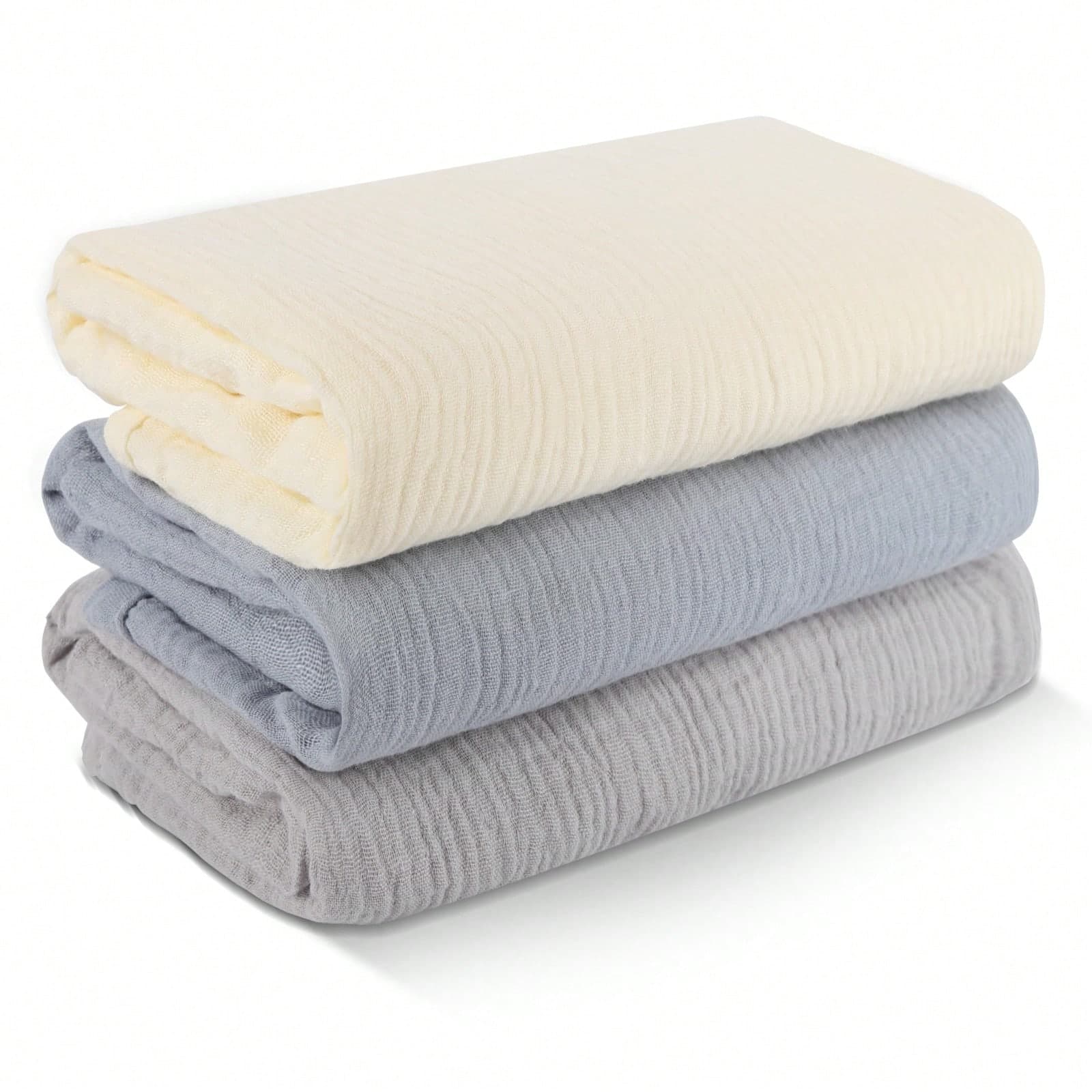 Summer Goodies 3pcs Muslin Swaddle Blankets, Large Size 40"X40" (101x101cm), Soft & Breathable Newborn Baby Wrap Blankets Unisex (Light Gray, Misty Blue, Beige)
