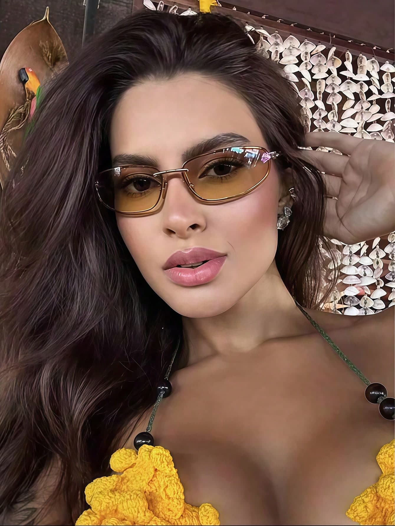 1pc 2025 New Oval Frameless Y2K Fashion Glasses, Retro Stylish High-End Design Eyewear For Women Preppy Style For Back To School Wrap Shape Temple Decor