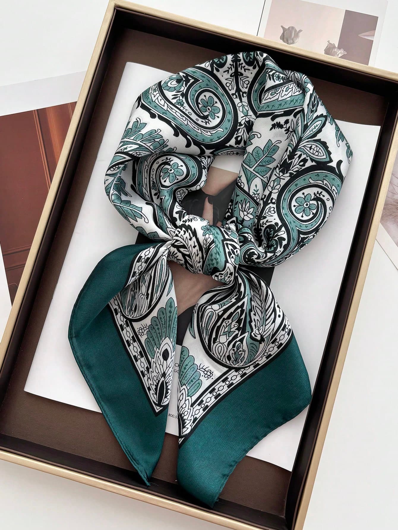 1pc Square Satin Bandana Scarf Women Paisley Print Head Scarf Wrap Bag Accessory