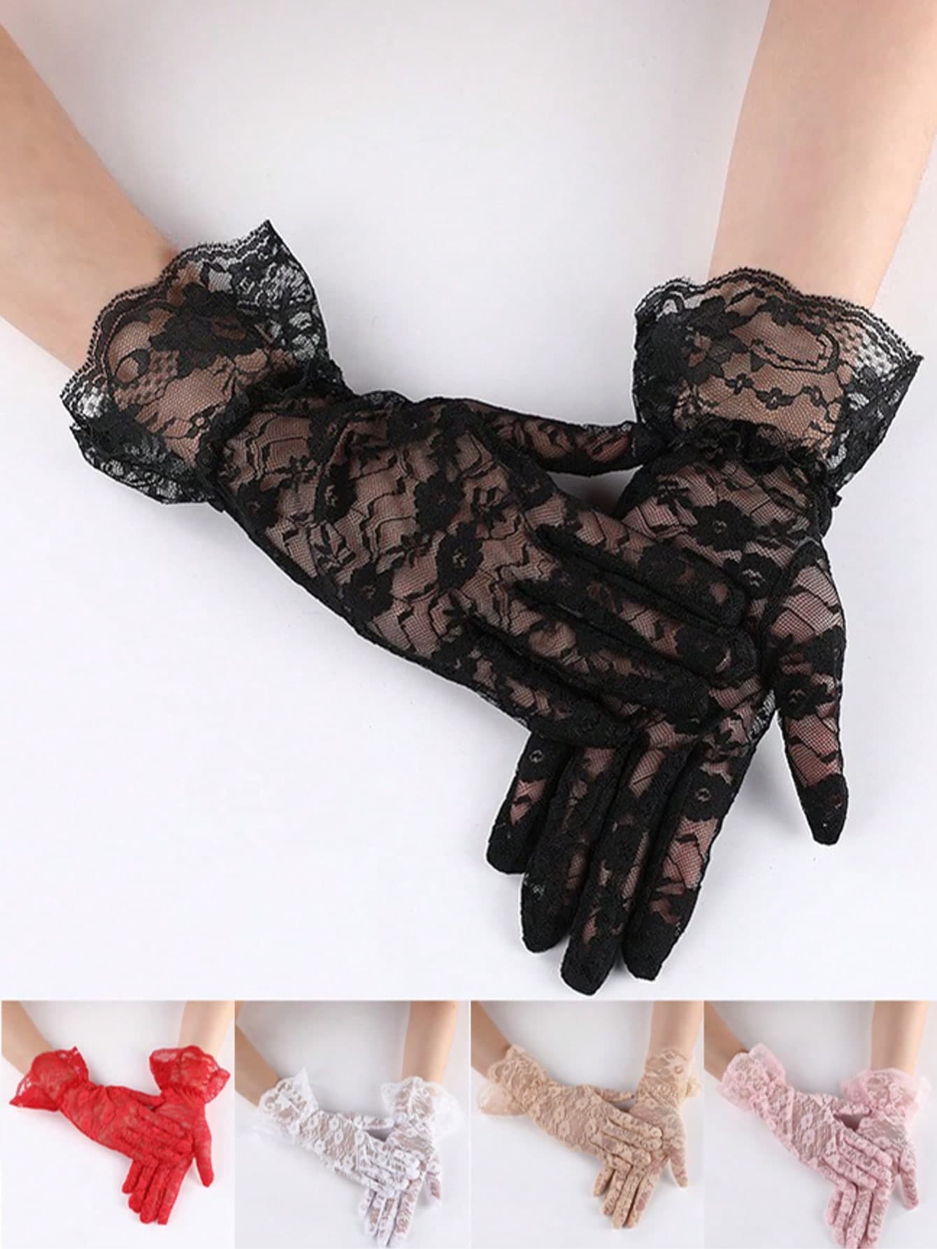 1 Pair Women Lace Floral Elegant And Sexy Gloves For Evening Party And Tea Party