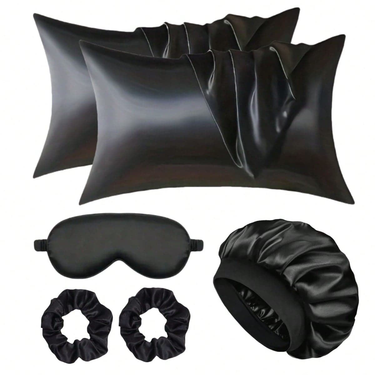 6pcs Women Satin Pillow Case Set, Including Silky Sleep Cap Bonnet, Sleep Mask And Hair Scrunchies