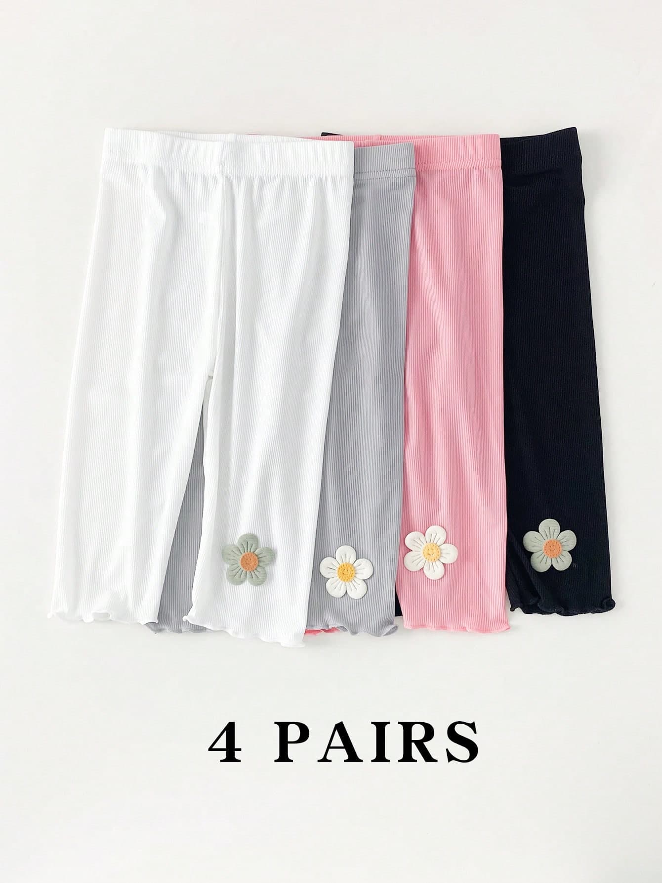 4pcs/Set Summer Capri Leggings, Lightweight & Comfortable, Girls' Summer Tights, Suitable For Daily Wear