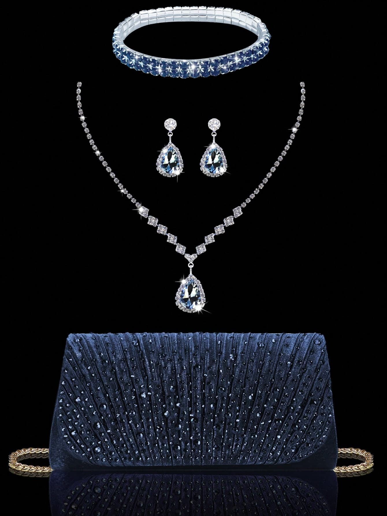 Sequin & Rhinestone Embellished Flap Clutch Bag, Elegant Pleated Handbag For Party