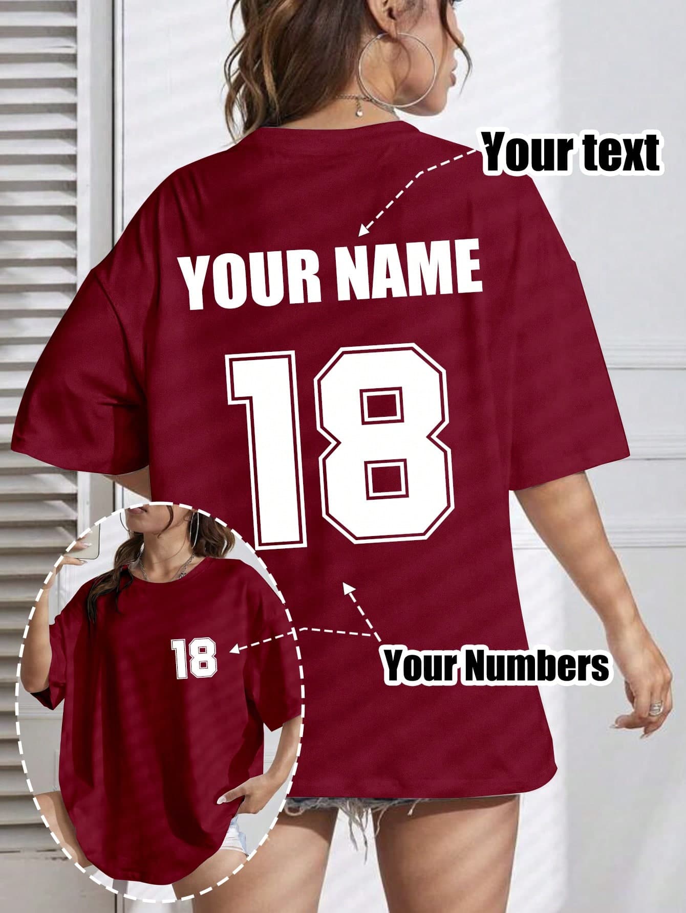 Customized Plus Size Women's T-Shirt, Front And Back Can Be Printed With Your Number Logo, Name/Text/Lucky Number. Sports