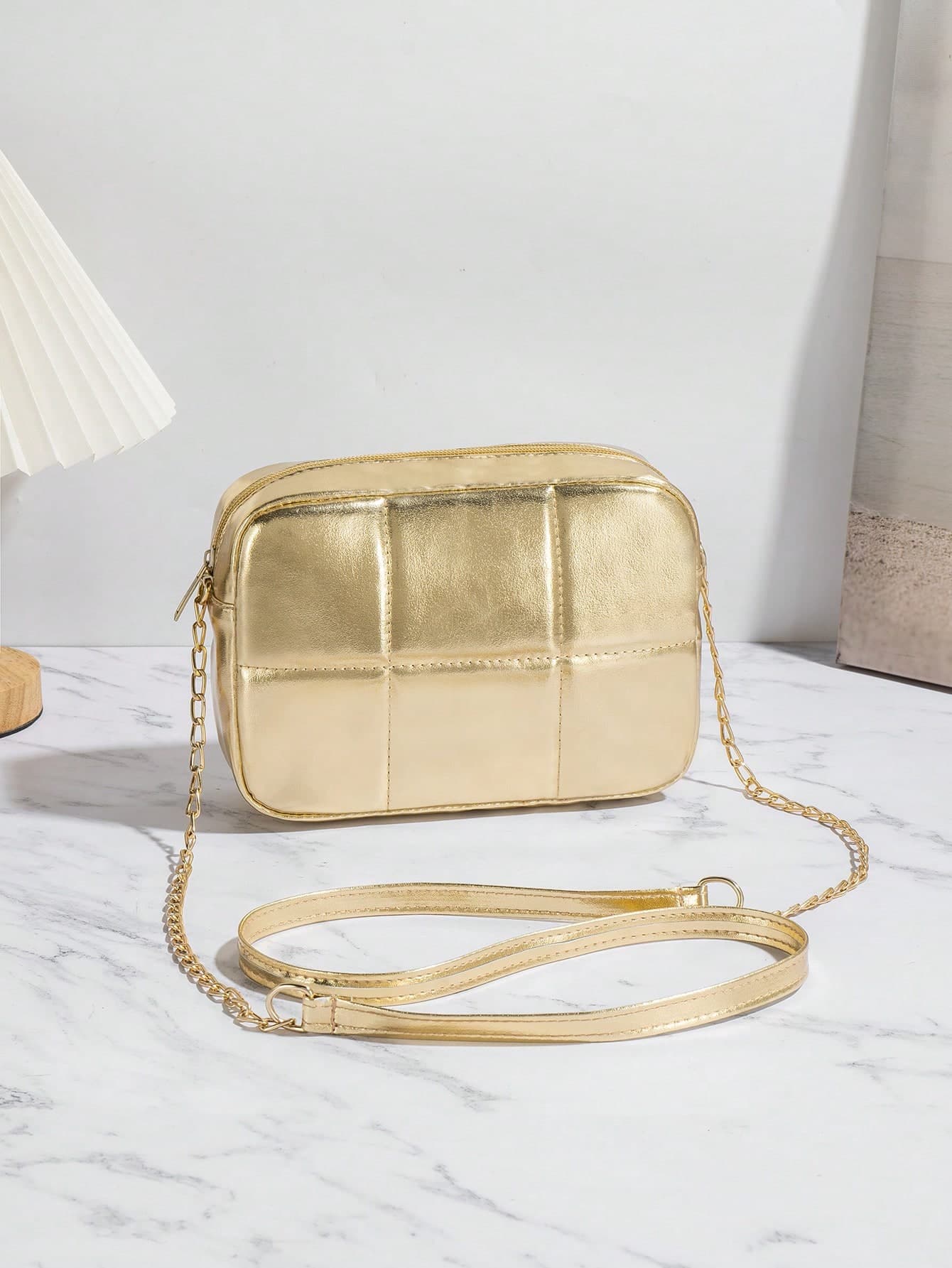 New Quilted Gold Crossbody Bag, Fashionable Mini Shoulder Bag, Women's Zipper Square Wallet, Gold Evening Clutch, Student Camera Bag, Perfect For Women, Girls, Students, High School, College, Holiday Gifts, Vacation, Travel, Gifts, Wedding Party, Evening, Back To School , Gold Bag