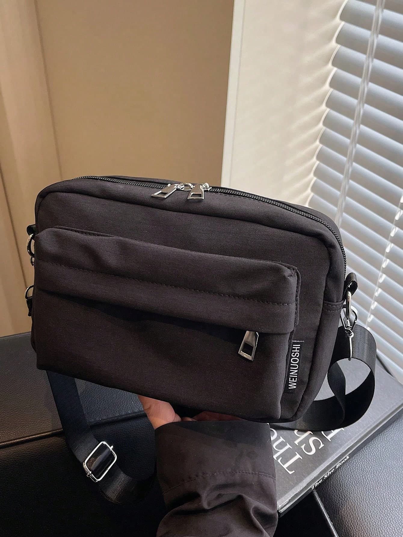 Minimalist Square Shoulder Bag, Solid Black Color, Adjustable Strap, Crossbody,Y2k