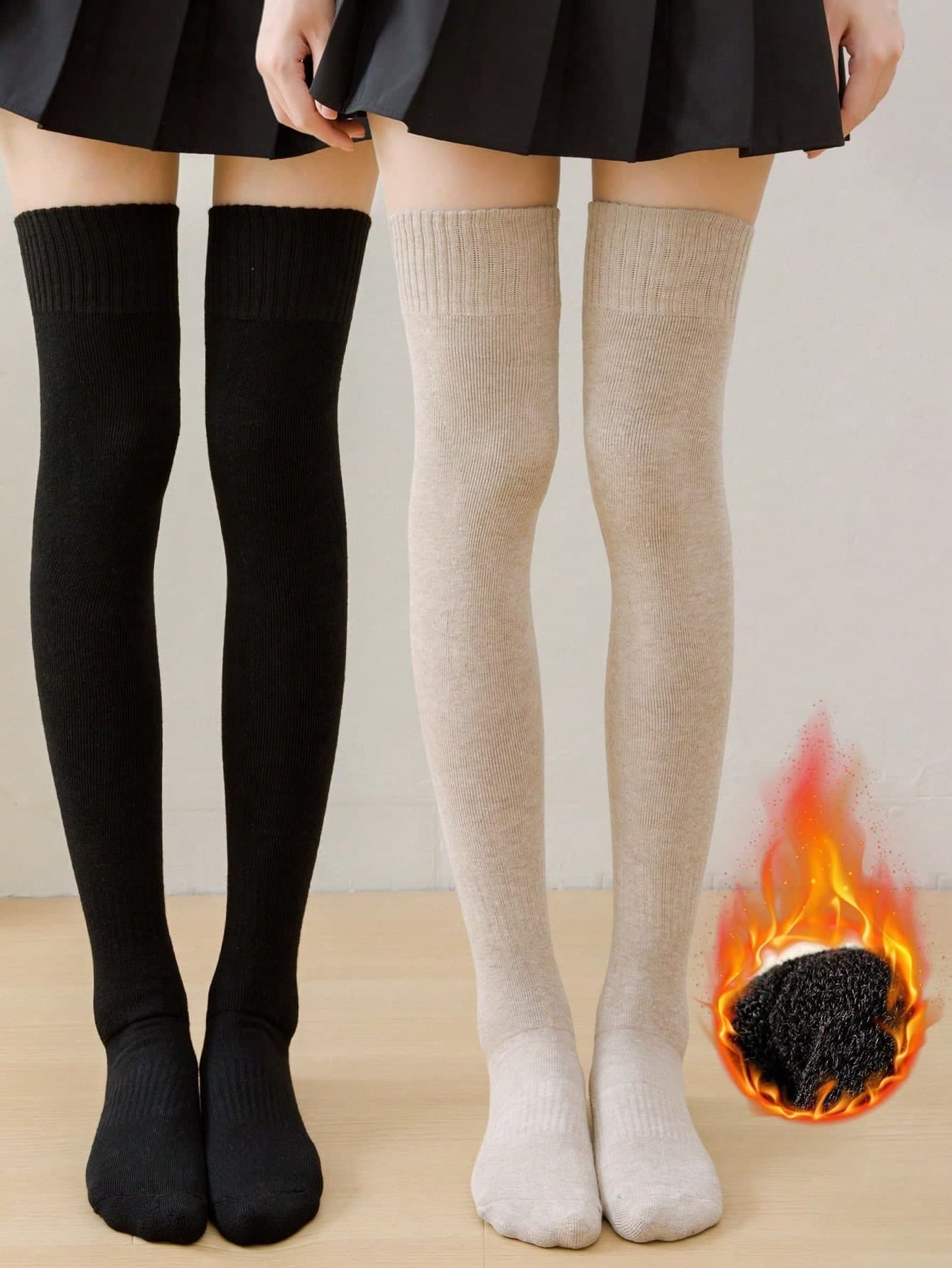 1/2 Pairs Women Over Knee Solid Color Thick Thermal Lined Warm Casual Thigh High Socks, Soft & Comfortable, Suitable For Students & Adults In Autumn/Winter (Combo Color Available), Cozy