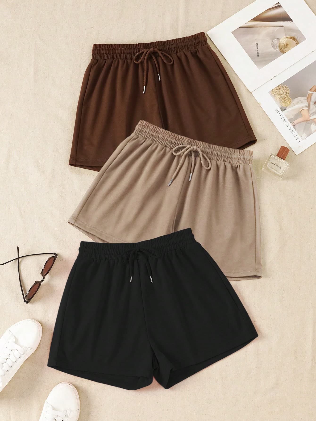 3pcs/Set Stretchy Sports Shorts, Suitable For Summer Wear, Suitable For Outdoor, Sports, Travel, City Walking And Other Occasions, Comfortable And Easy To Match, Women Sports Shorts Set, Summer Shorts