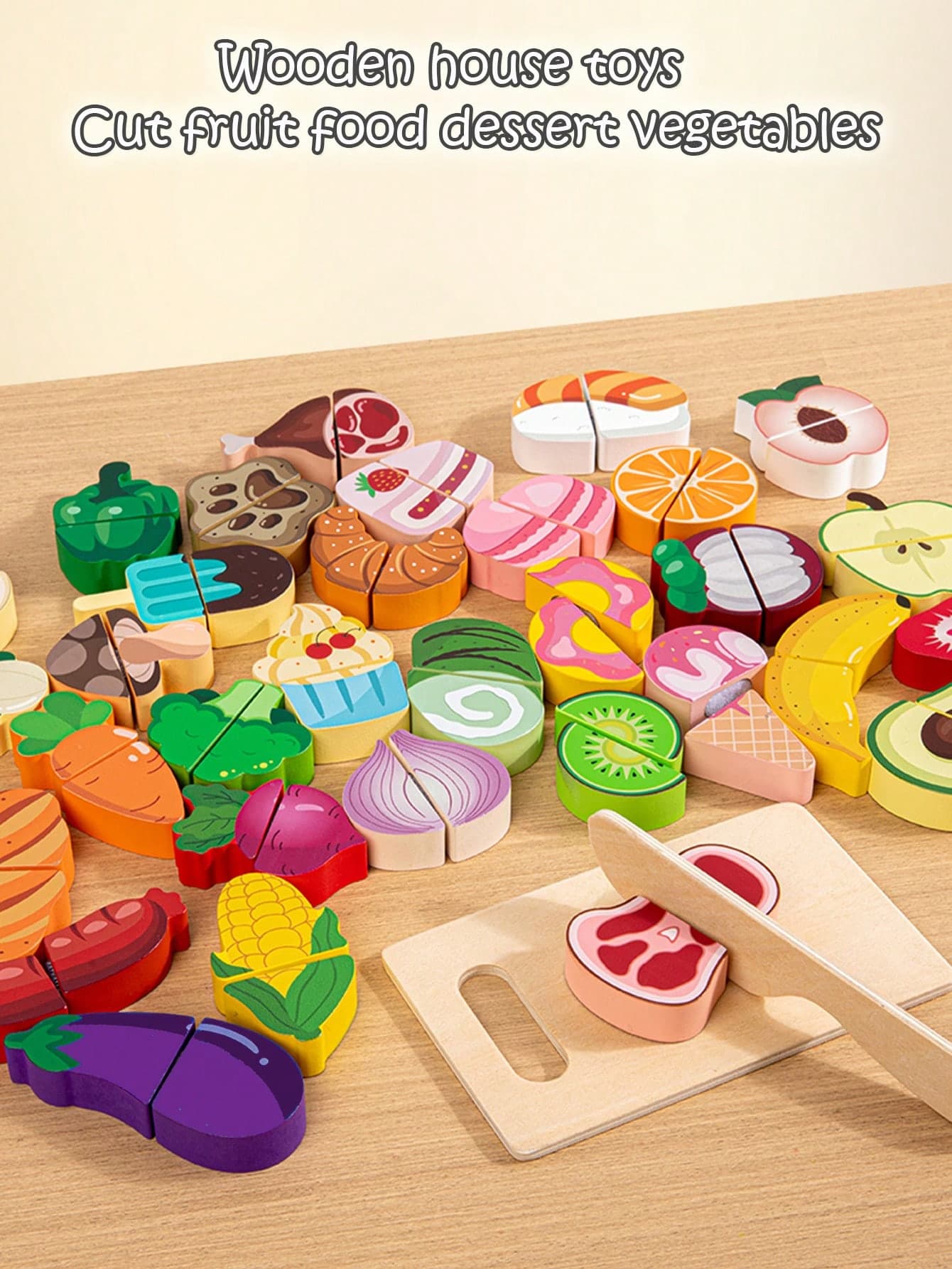 Wooden Children's Simulation House Fruit Vegetable Food Dessert Hook And Loop Cut Toy Creative Kitchen Toy Suitable For Boys And Girls