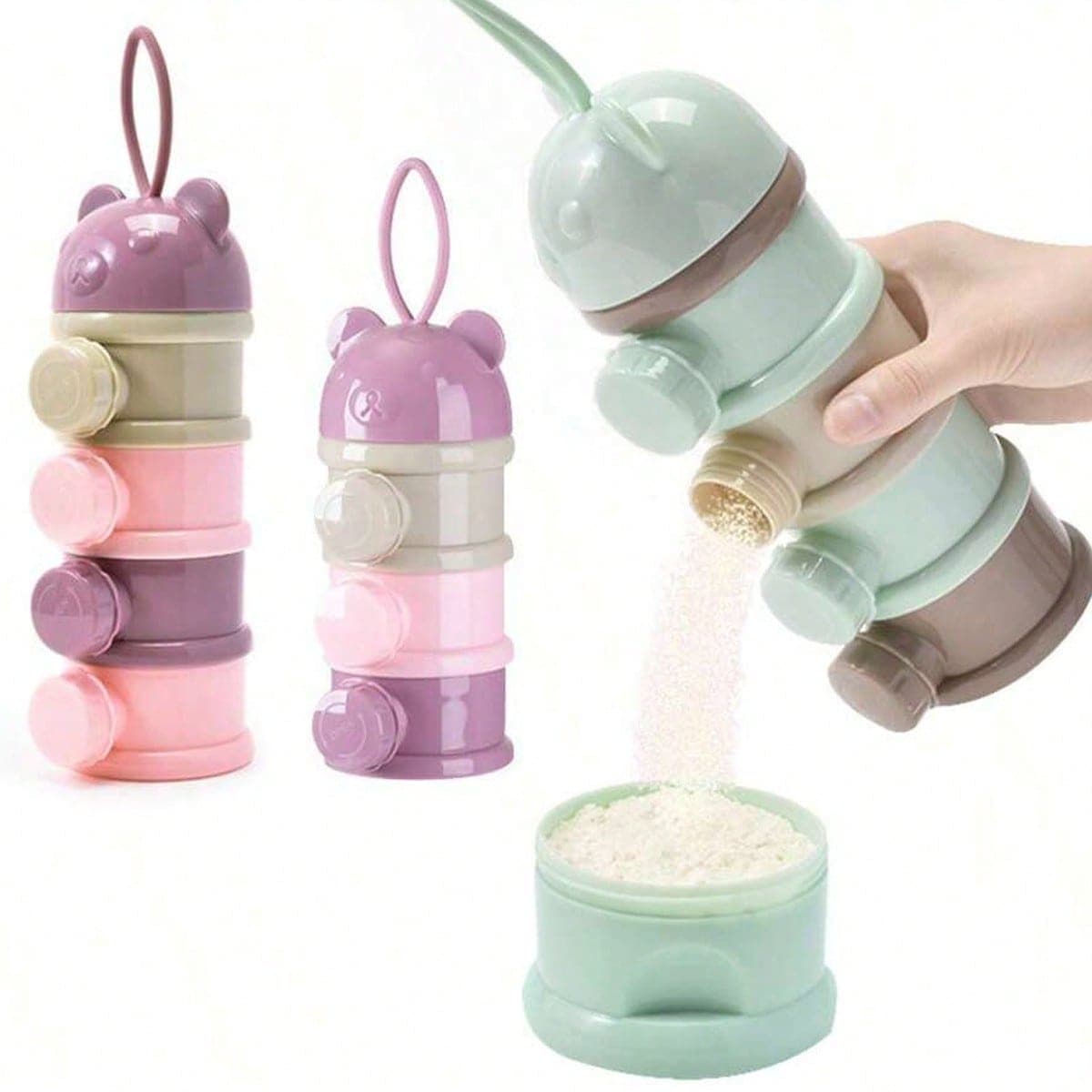 3/4-Layer Portable Formula Dispenser, Baby Milk Powder Container & Kids Snack Box, Cartoon Bear Stackable Food Storage, Formula To Go For Travel