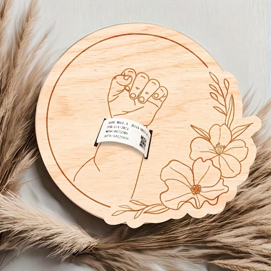 Newborn Hospital Bracelet Engraved Keepsake Holder, Personalized Baby Gift, Laser-Cut Wood Fiber Board, Memorial Pregnancy Wristband