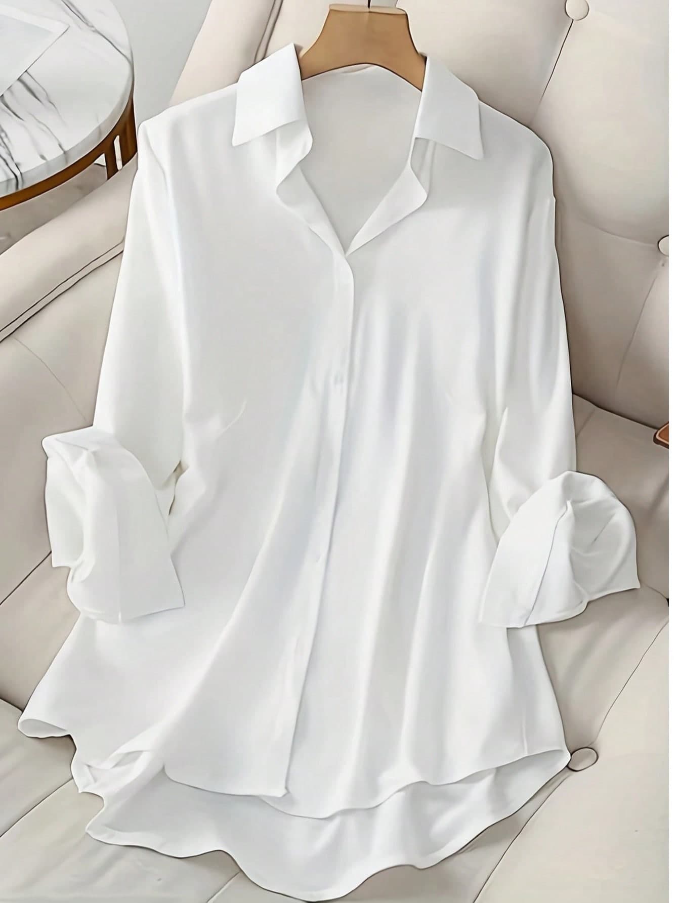 Women's Casual Plus Size Semi-Sheer White Blouse, Made Of Soft, Comfortable, Lightweight Polyester Fabric With Slight Stretch, Loose Fit, Suitable For Spring/Summer Wear Or Layering. Note: Please Wear Skin-Colored Undergarments