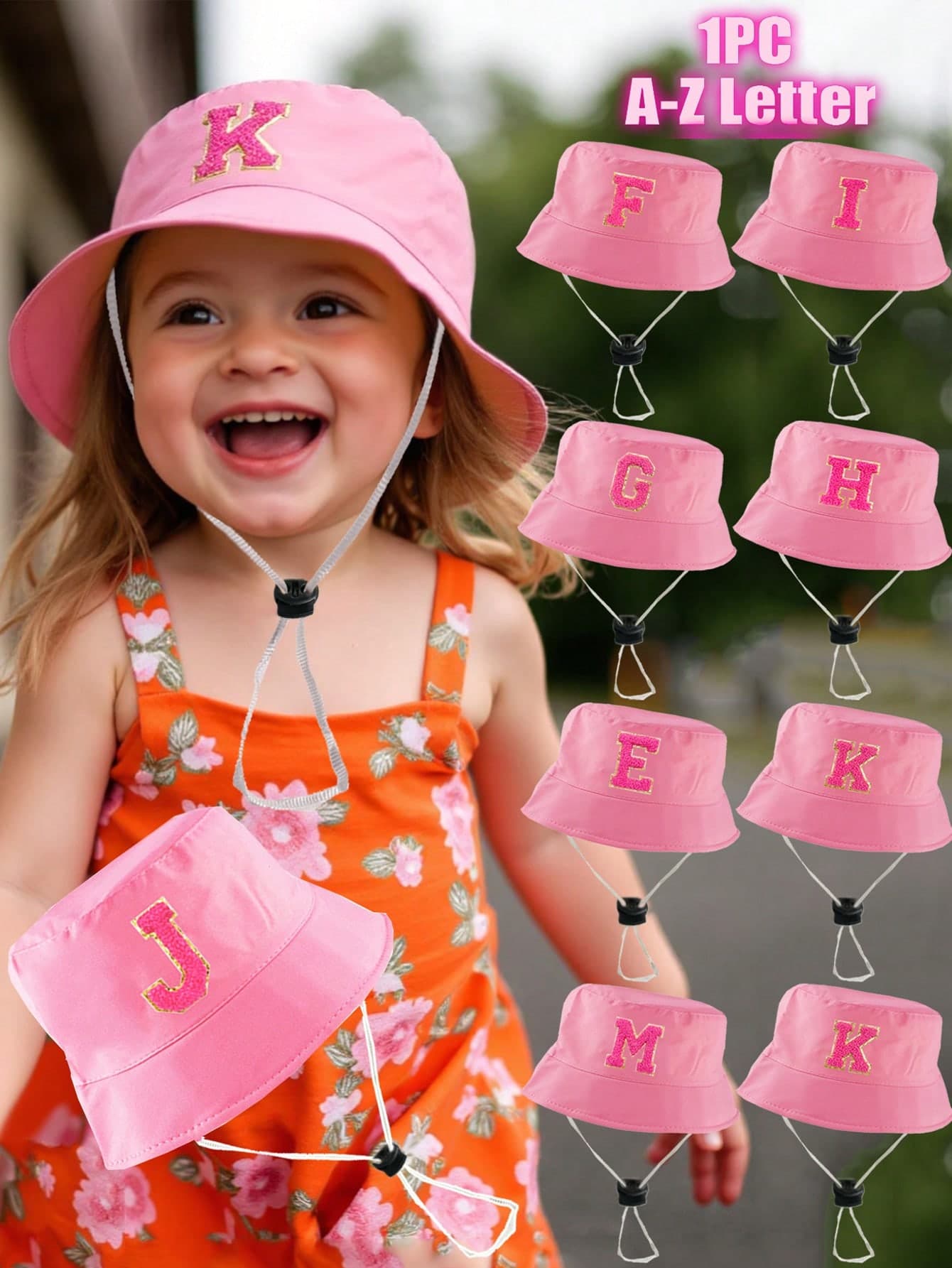 1pc Adjustable Breathable Hat, 26 Letters Customizable, Pink Beach Sun Protection Hat, Suitable For Toddlers, Kids, Girls, Ideal For Holidays, Outdoor Activities, Daily Wear, Birthday Gift