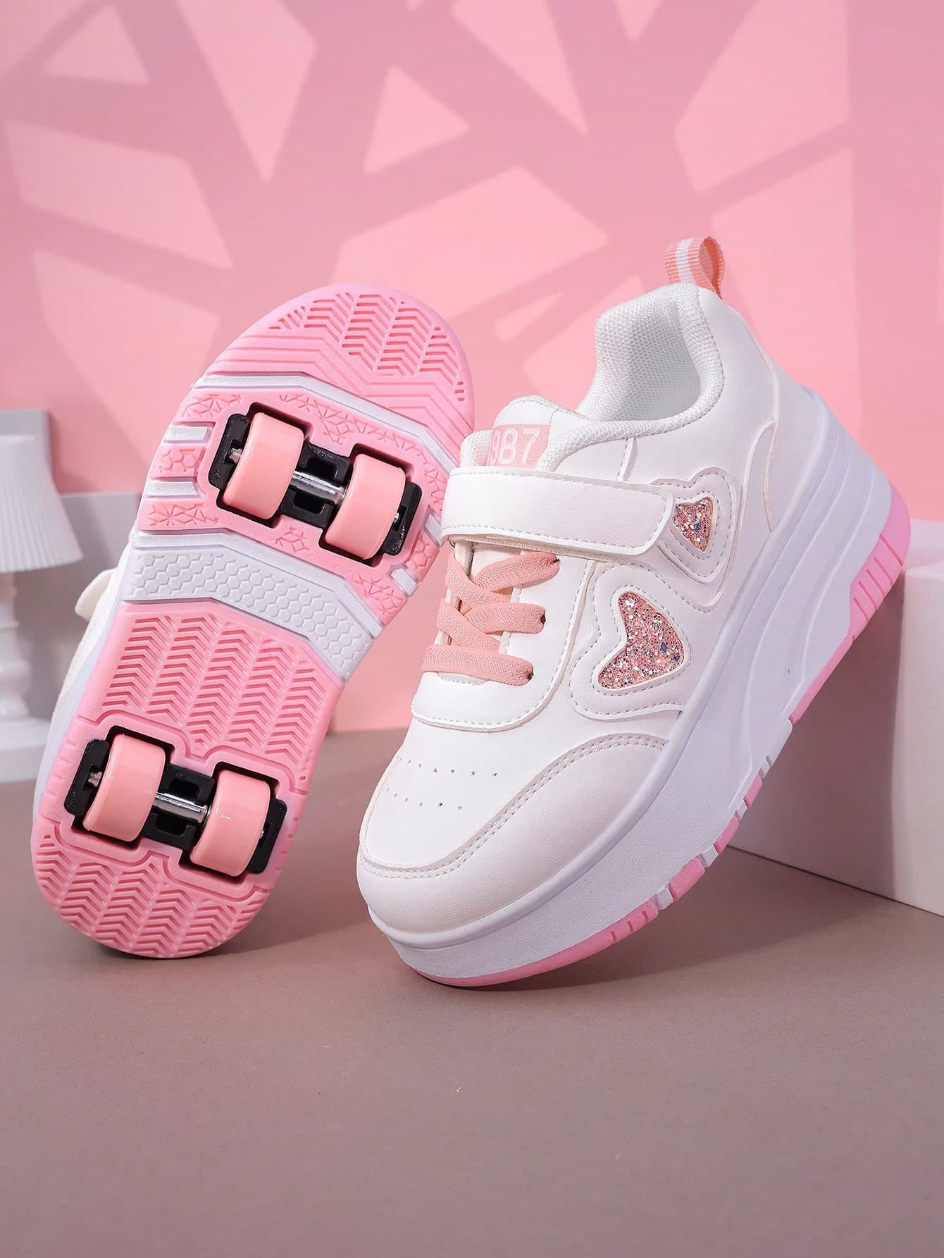 Kids Roller Skate Shoes With 4 Wheels, Detachable And Convertible Sports Shoes, Fashion Casual Sneakers With Hook And Loop Closure For Boys And Girls