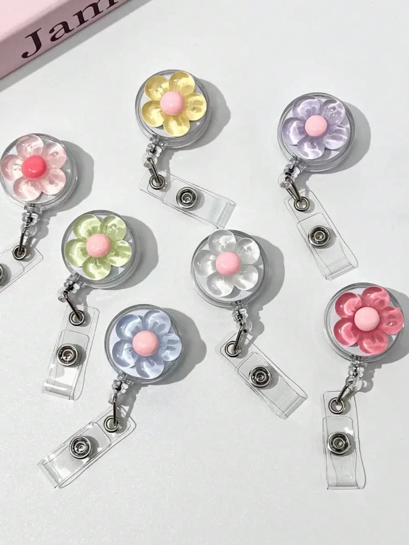 Cute Colorful Floral Pattern Retractable Clip, Auto-Retract Clip Suitable For Students, Doctors, Nurses, Professionals, ID Badges, Campus Cards, Name Tags, Certificates, Card Holders, Can Be Given As Holiday Gifts To Friends, Colleagues, Couples And Classmates
