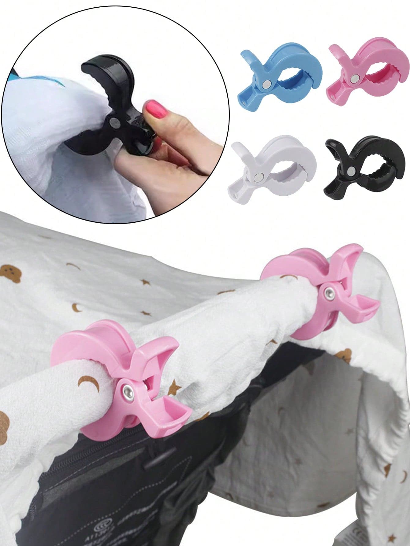 Durable 2 Packs ABS Alligator Clip Stroller Hooks - Portable Universal Stroller Accessories For Pram Peg, Car Seat Clips