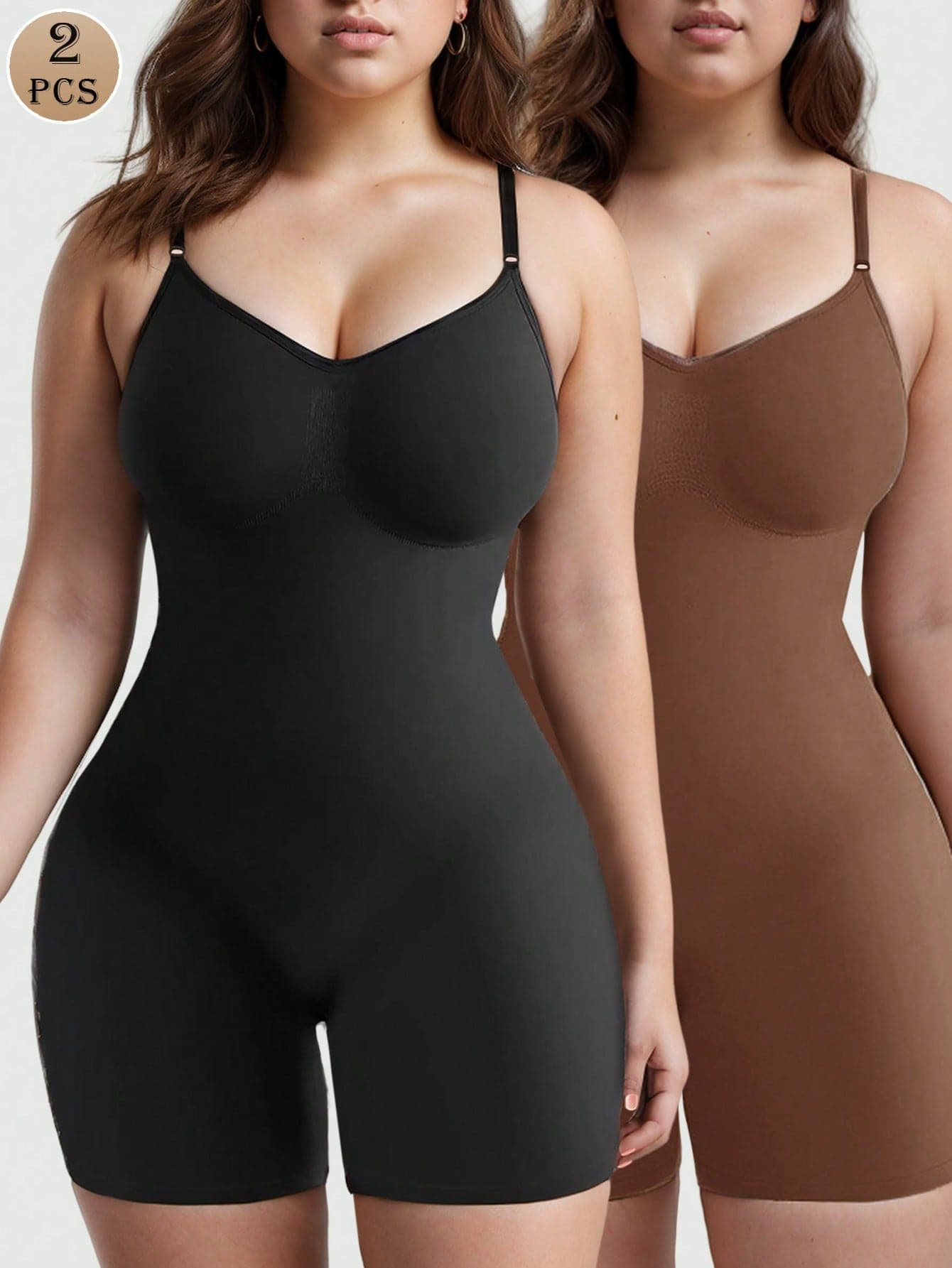 2pcs/Set Women Seamless Shapewear Jumpsuit, Black, For Yoga, Daily Wear