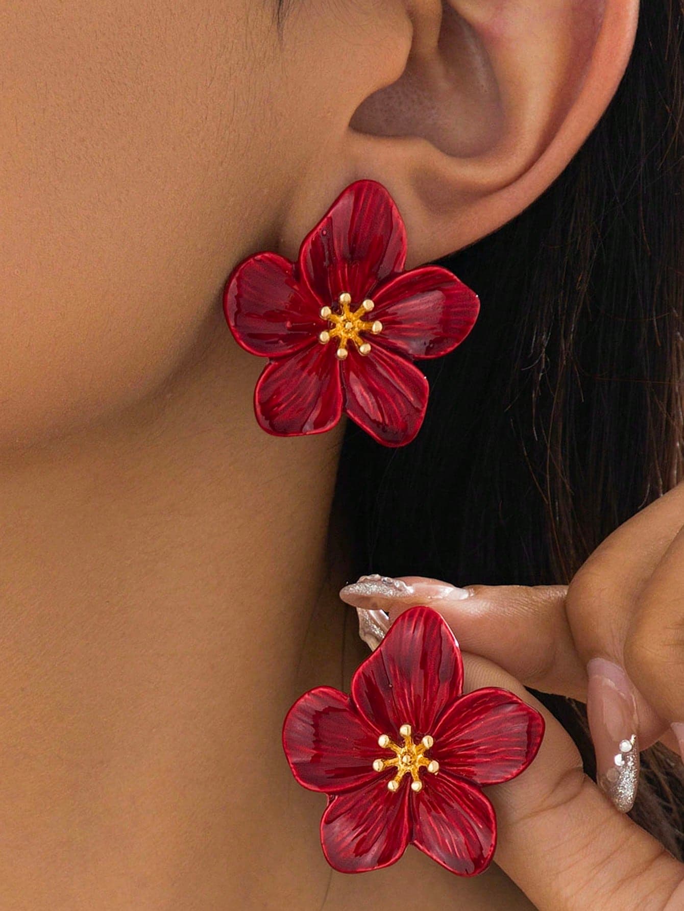 1 Pair Multicolored Vibrant Dopamine Inspired Five-Petal Flower Stud Earrings For Women, Summer Jewelry