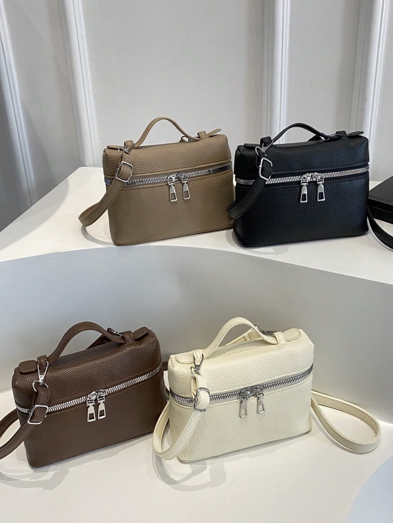 Mini Handbag, Women's Fashion PU Leather Shoulder/Crossbody Bag, Minimalist Metal Zipper Square Purse, Versatile For Daily And Casual Wear