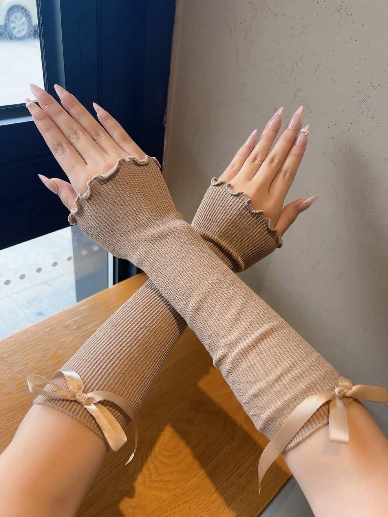 1 Pair Y2K Style Women Knitted Arm/Leg Warmers, Fashion Street Decorative Gloves, Holiday Small Gift, Suitable For Daily Wear