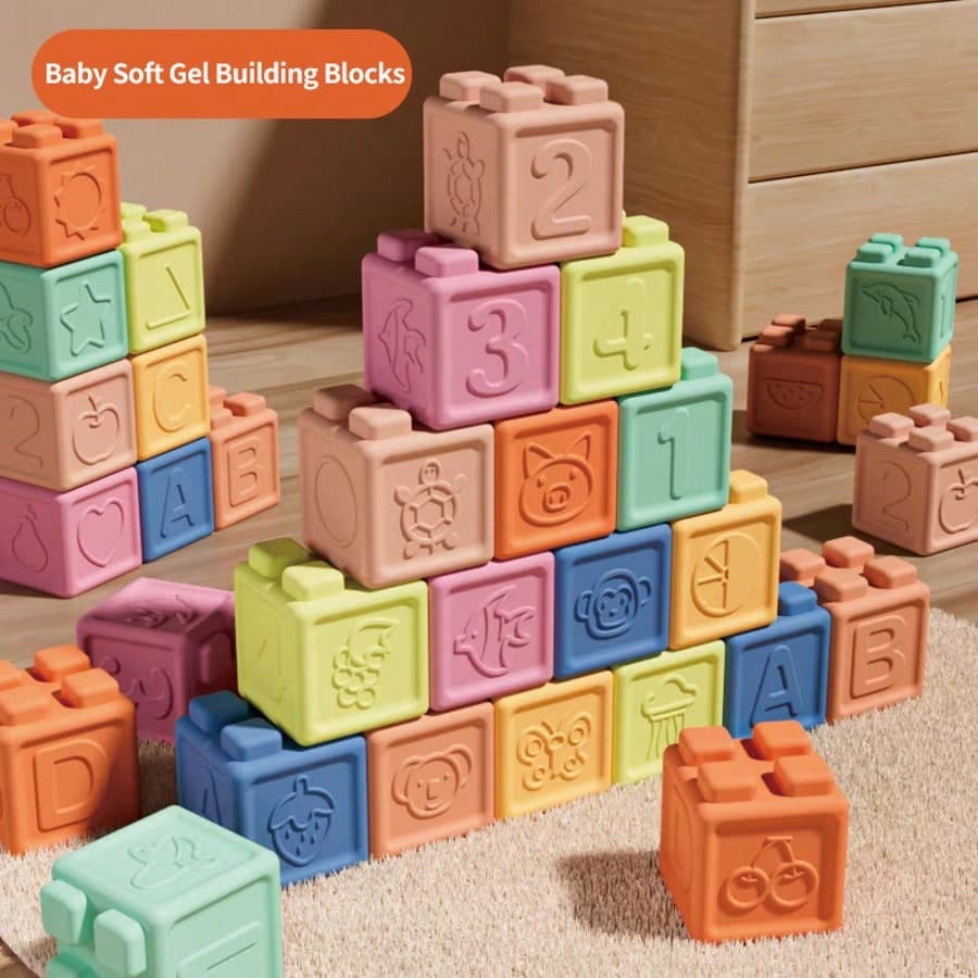 Baby Soft Gel Building Blocks,Large-Grain Building Blocks For Babies,Chewable And Boilable Soft Rubber Toys,Baby Teething Toys,Baby Grasping Training Toys,Early Educational And Puzzle Toys For Newborns Aged 0-3