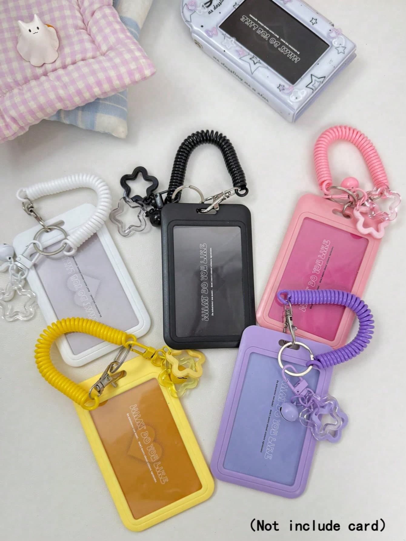 1pc Black, White, Colorful Star Hanging Card Holder, Vertical Slider Plastic Card Case Suitable For Campus Card, ID Card, Badge, Student Card Storage And Decoration, School Supplies, Back To School