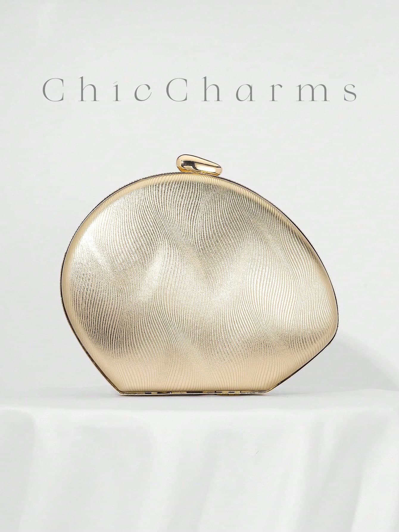 Women's Minimalist Chic Gold PU Ripple Design Box-Shaped Evening Clutch, Suitable For Banquet, Wedding, Formal Party,