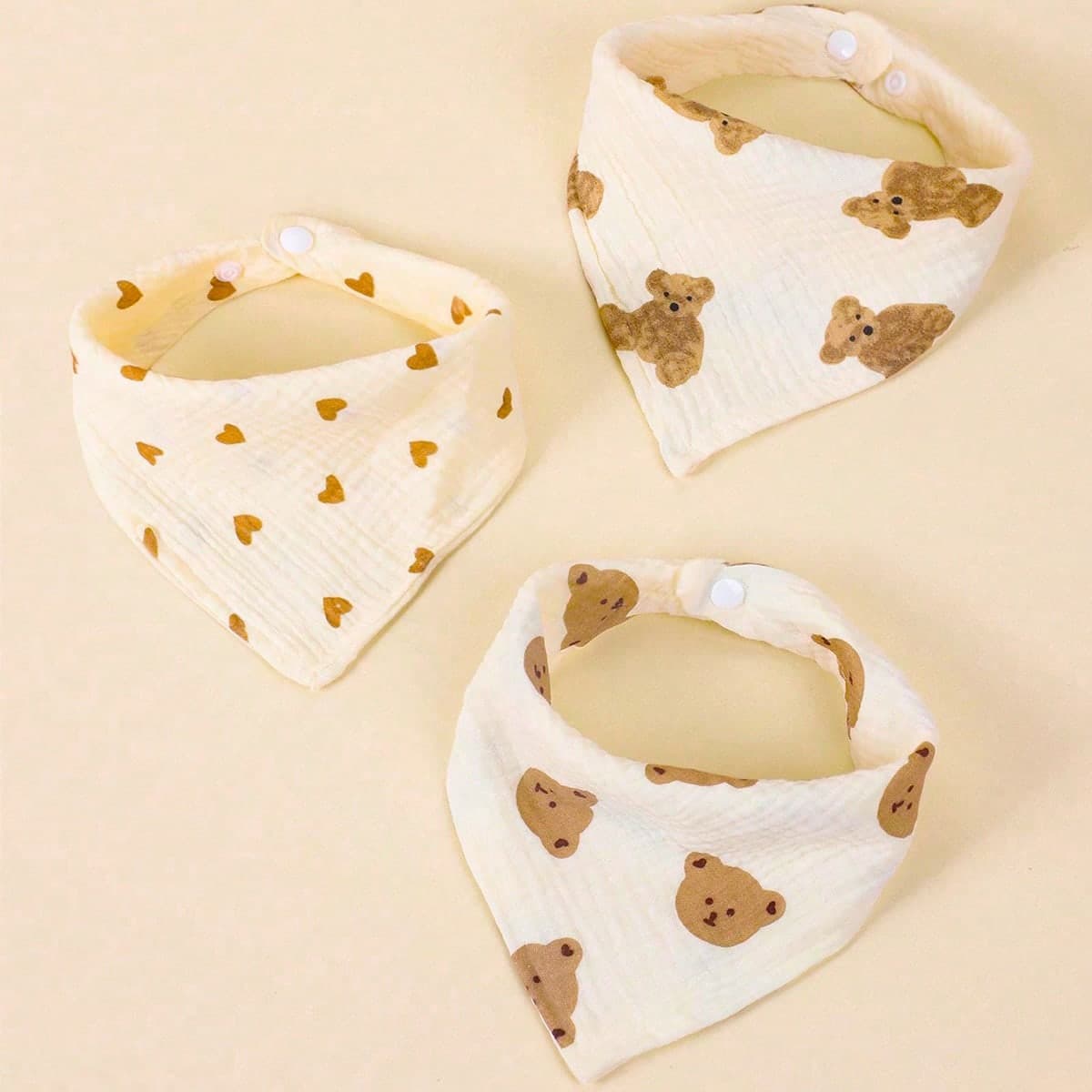 3pcs Soft & Breathable Baby Bibs With Cute Bear & Heart Patterns, Multi-Purpose Drool Bibs Suitable For Baby Boys And Girls, Essential Baby Accessories