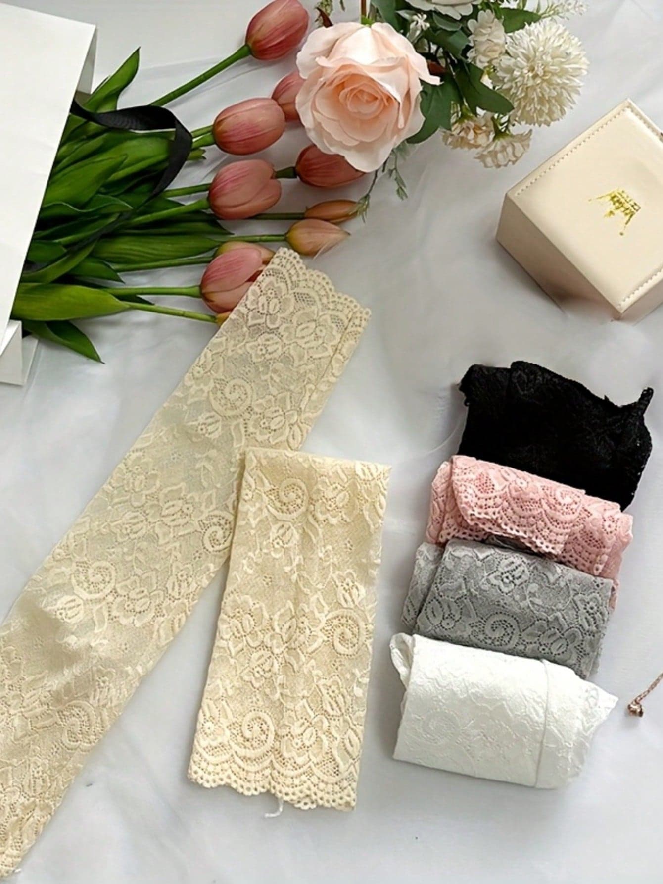 4pcs Lace Sun Protection Arm Sleeves For Women - Elegant & Breathable Knit Fabric, Solid Color Design, Essential For Summer Outings | Graceful Sleeve Style | Knit Structure