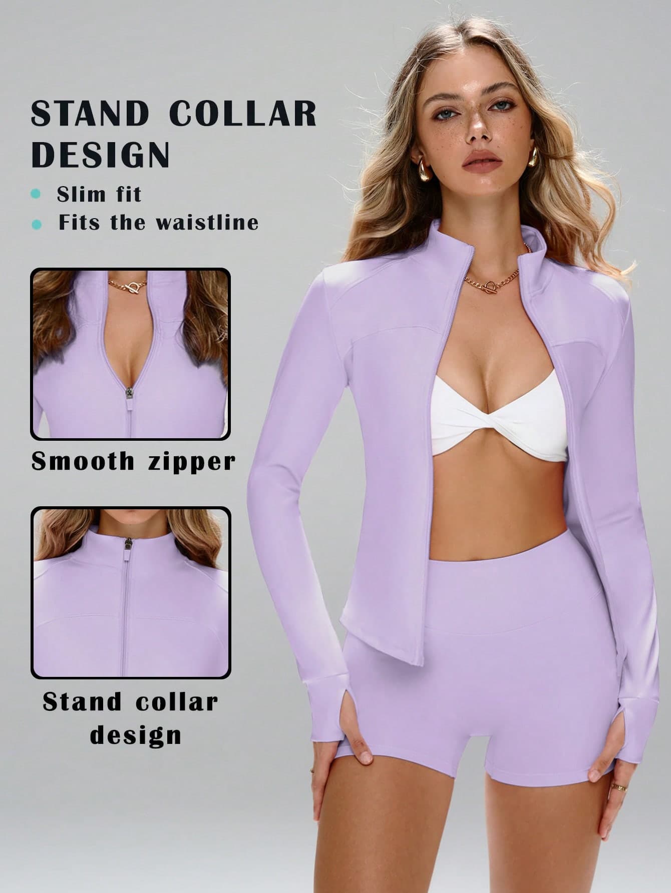 This Sporty Jacket Features A Minimalist And Fashionable Style, Combining Collegiate And Athletic Elements. With Long Sleeves And Thumb Holes, The Comfortable Stretchy Fabric Is Suitable For Dance/Pilates Workouts. The Front Zip-Up Design With A Low Collar Allows You To Easily Transition From Street To Gym. With Shaping Seams, A Slim Fit, Full Coverage, Long Sleeves With Thumb Holes, Effective Cinched Waist, Bust Lifting Pleats, And 360-Degree Stretch, This Jacket Also Has An Anti-Slip Zipper Guard. Women's Fitted Zip-Up Jacket Spring Sports