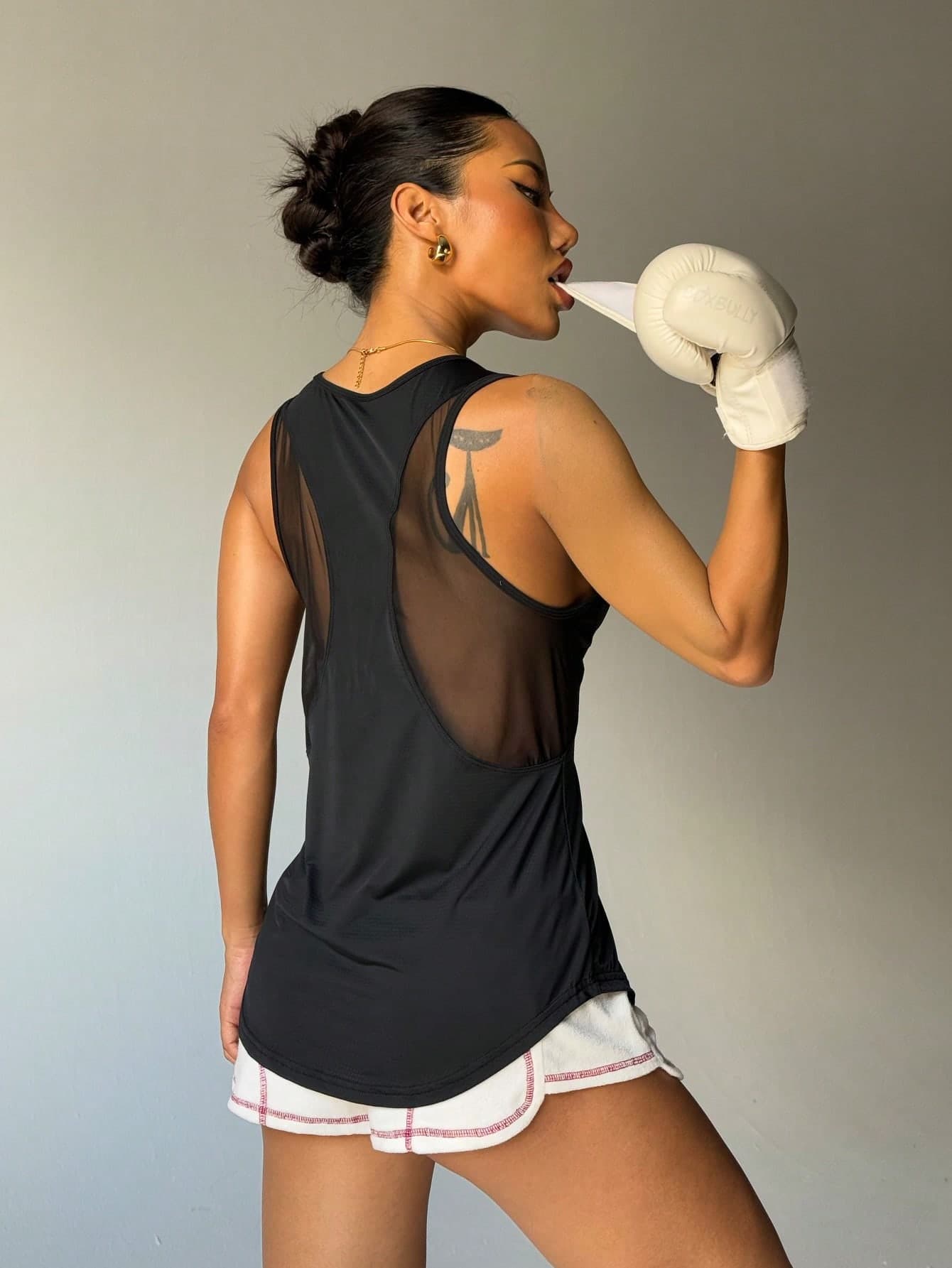 Solid Color Hollow Back Sports Tank Top, Fitness Vest, Gaming Outfit