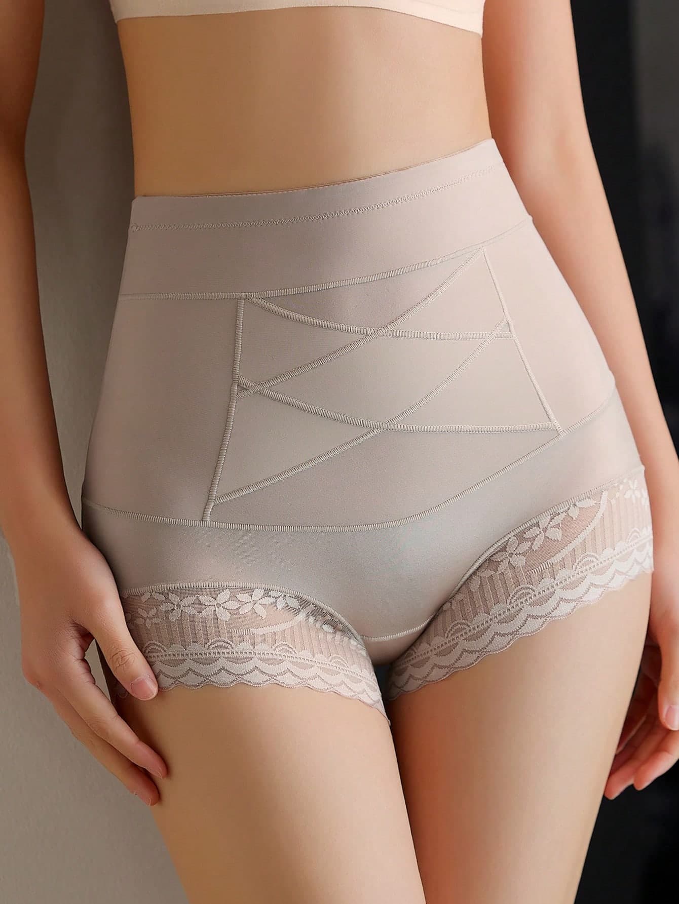 High Waist Seamless Slimming Panties For Women, Tummy Control, Lace Patchwork, Sexy & Non-Rolling