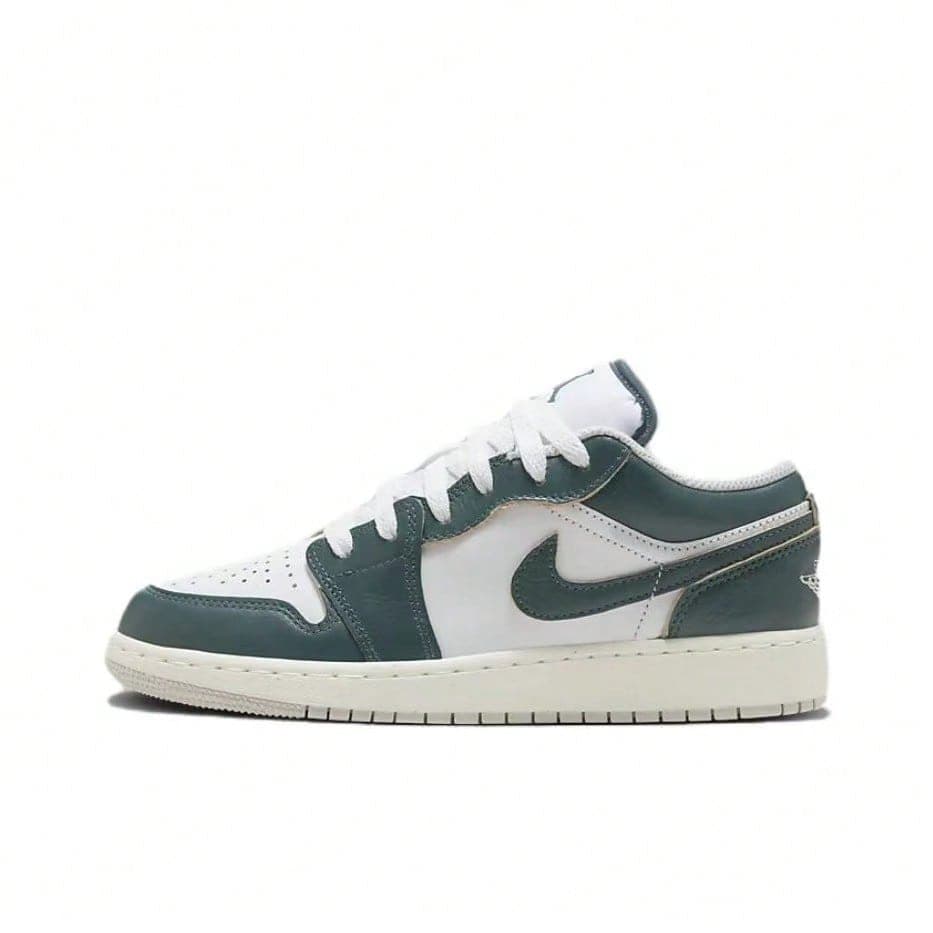 Nike Jordan Air Jordan 1 Low SE, Leather, Comfortable And Versatile, Non-Slip And Durable, Low-Top Children's Basketball Shoes, Green And White.