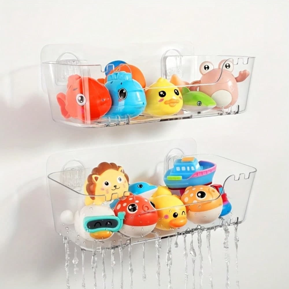 1pc Transparent Bathtub Toy Storage Rack With Drainage Hole - Durable Plastic Bathtub Caddy, Quick Dry And Easy To Clean, Suitable For Bathroom Shower Shelf, Wall-Mounted Design, Bathroom Organizer, Bathroom Accessory, Storage Rack
