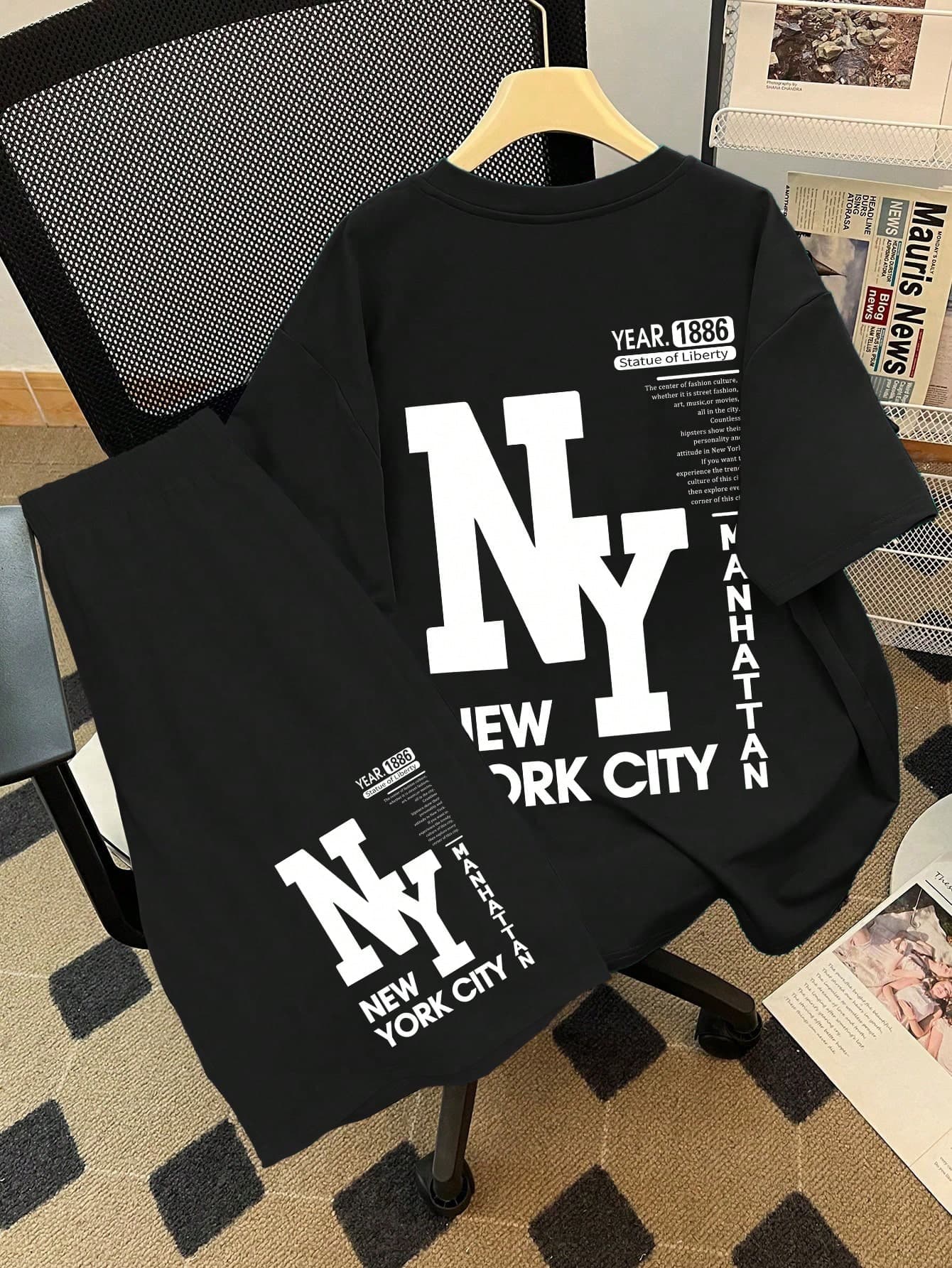 2pcs/Set Casual Outfit For Teenage Boys, City Graphic T-Shirt And Shorts, Suitable For Sports And Summer
