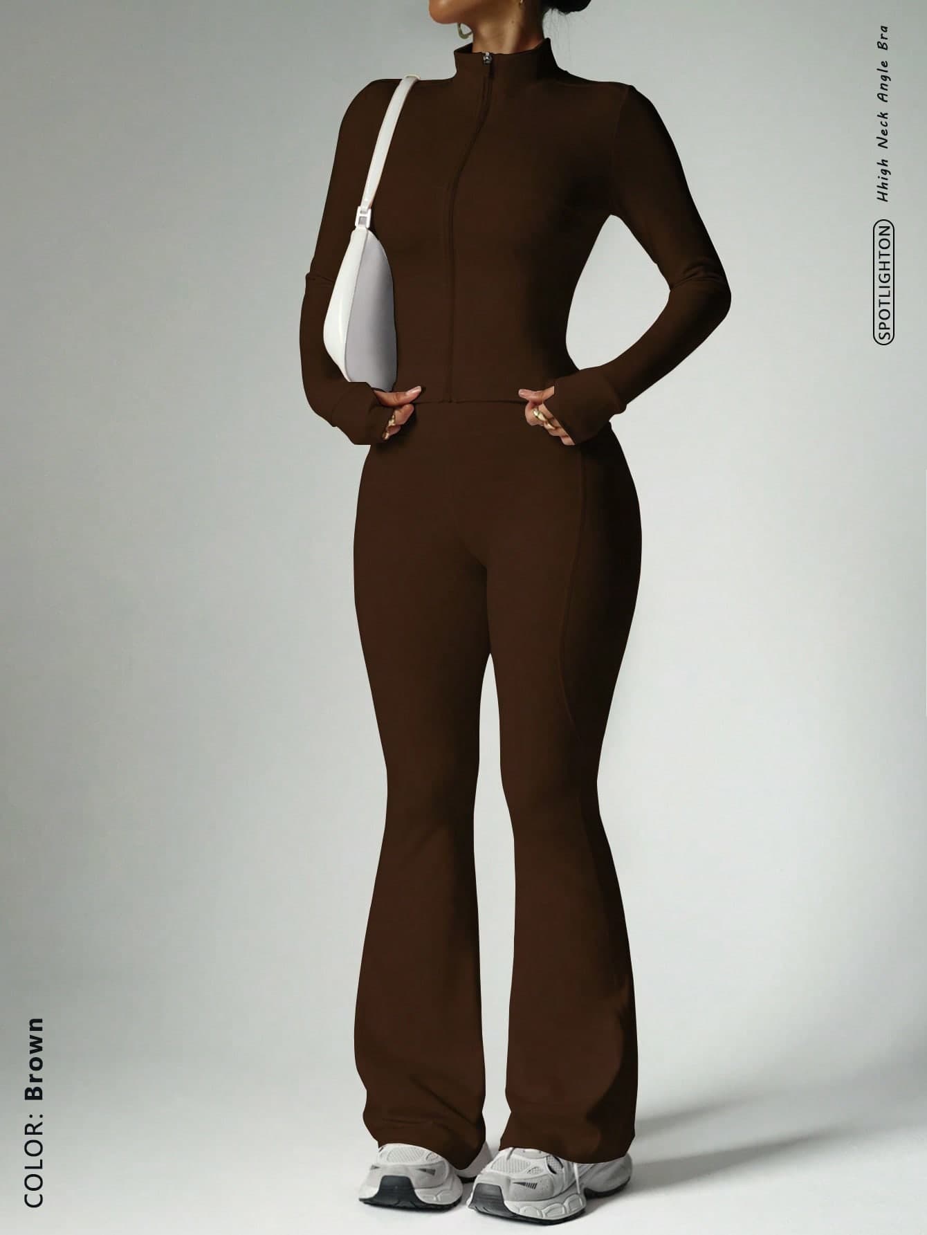 FWH Streetwear Ready-To-Wear 2 Pieces Set: Waist-Flattering Waistband + Thumbhole Cuffs + Cinched Front Zipper Pants, Women's Athletic 2 Pieces Set Sports