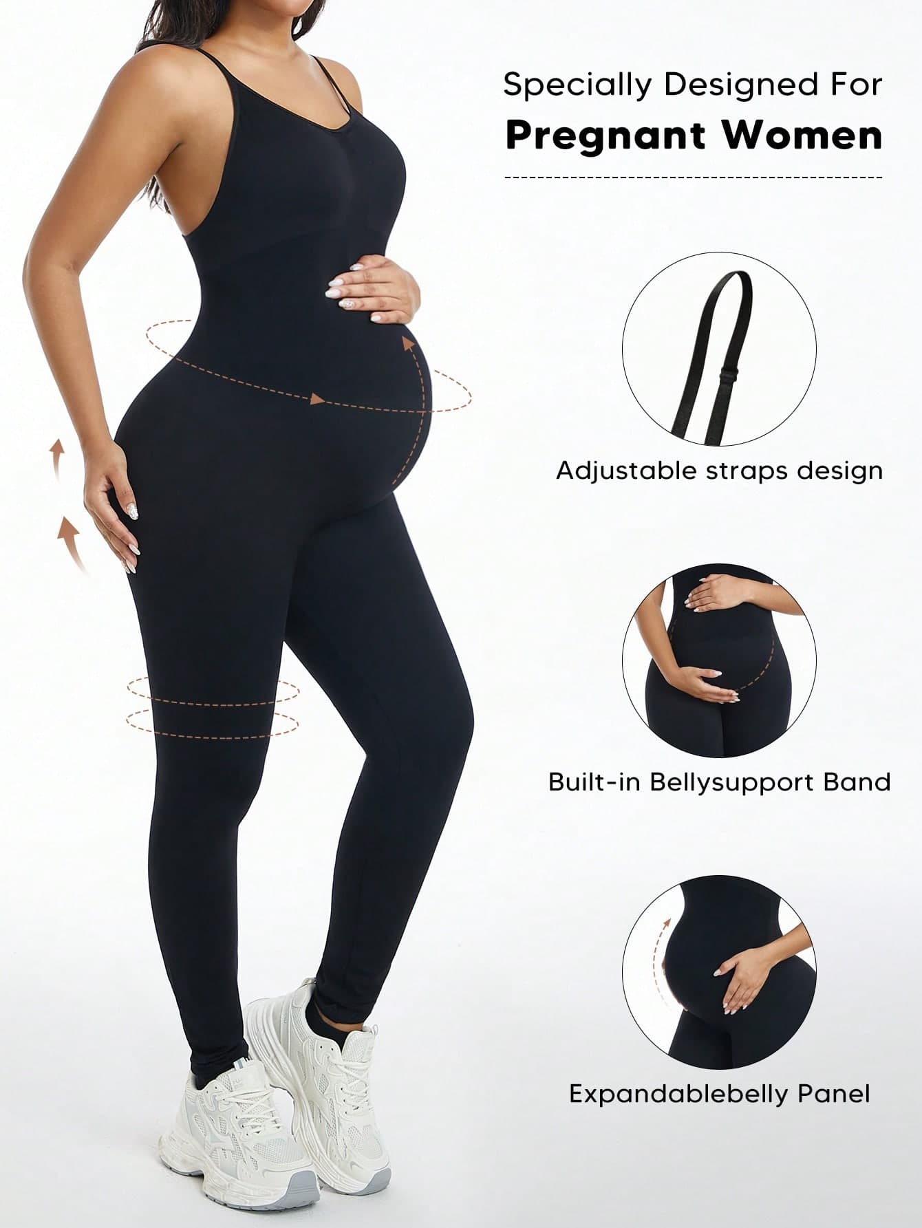 Maternity Adjustable Suspender High Elastic Abdominal Jumpsuit Pants Black Summer