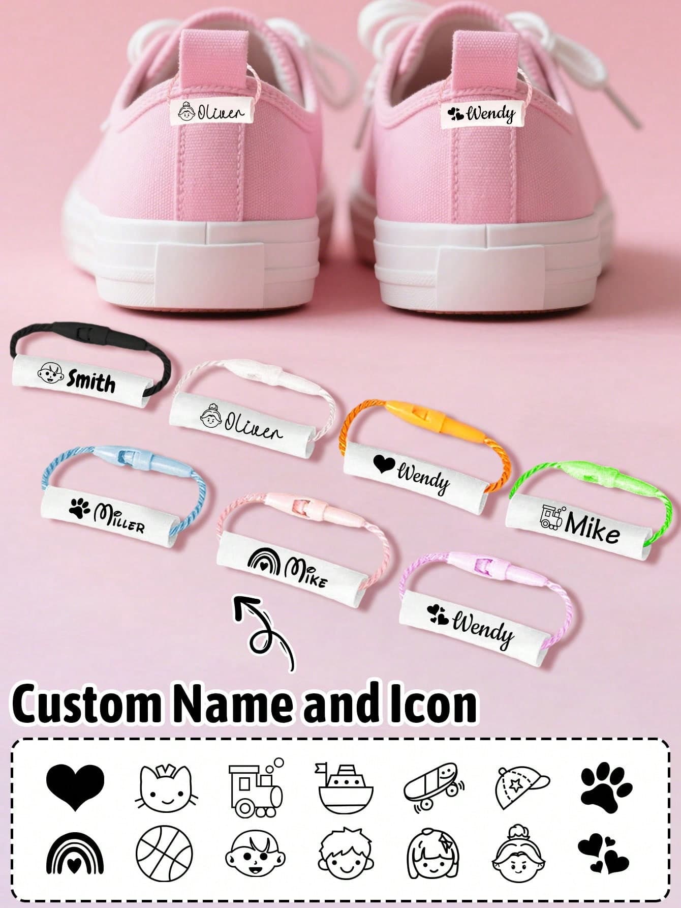 5-100Pcs Custom Shoe Name Rings, Personalized Shoe Charms, Customized Name Ring, Customizable Shoe Tag, Cartoon Style, Birthday Gift, Travel Accessory