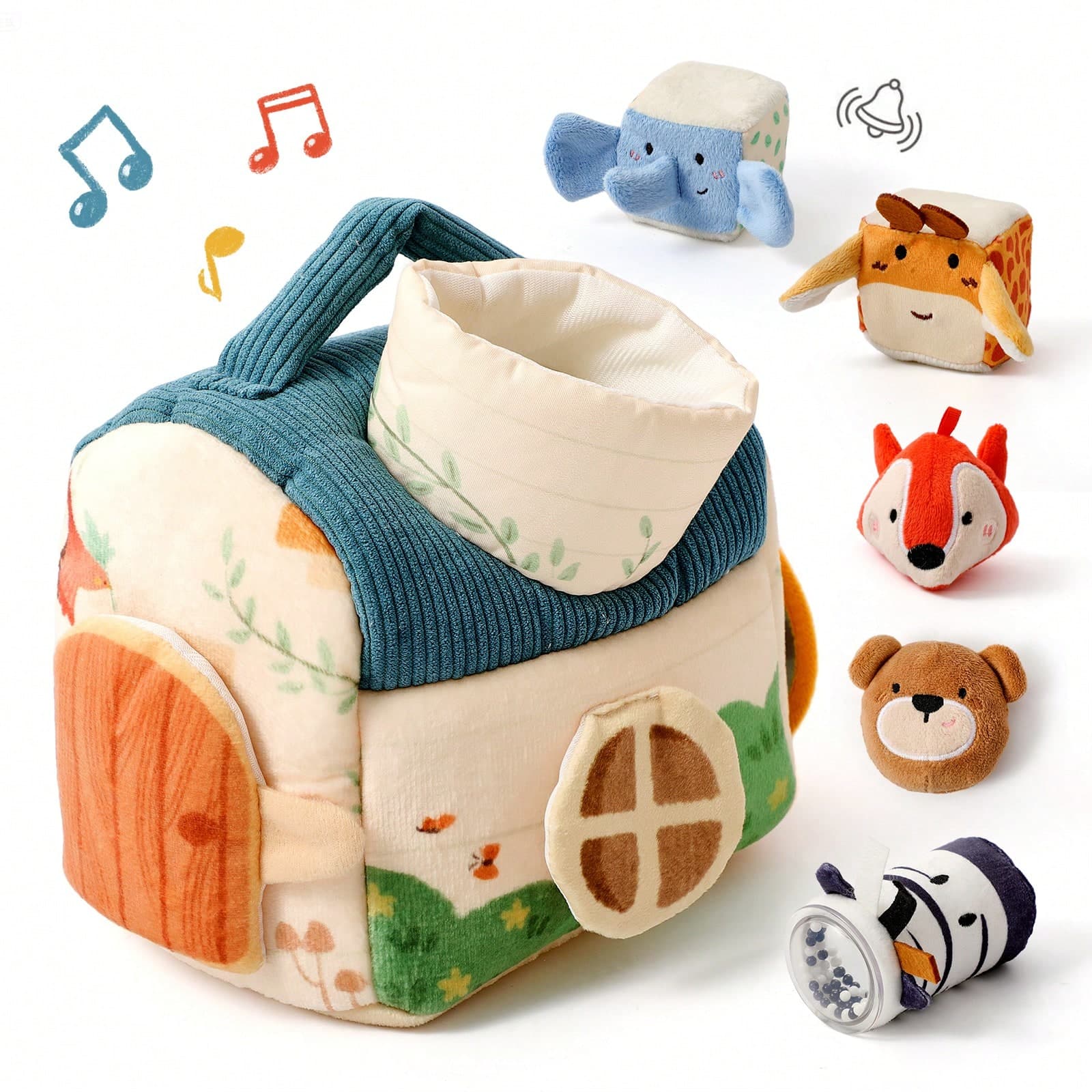 Cartoon House Shaped Stuffed Plush Toy, Baby Visual & Tactile Toy, Color Recognition & Animal Cognition Educational Toy, Infant Soothing Toy, Helps Exercise Baby's Hand Movement, Great Christmas, Halloween, Birthday Gift