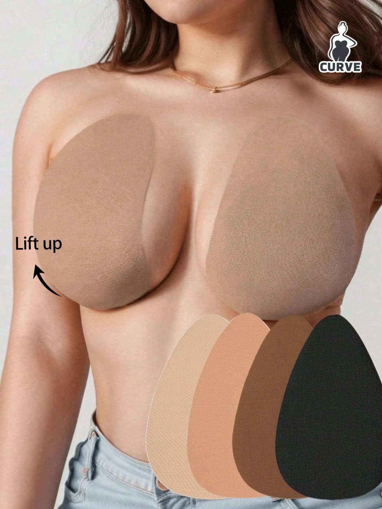 2 Pairs Portable Lift-Up Breast Petals, Water Drop Shaped Disposable Large Breast Pads, Breathable Anti-Sagging Trimmable Invisible Push-Up Adhesive Tape