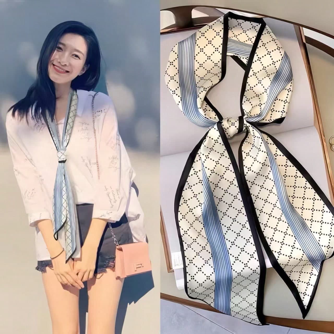 1pc French Style Narrow Long Scarf, Decor Skinny Neckerchief, Versatile Double-Sided Ribbon For Women, Spring & Summer