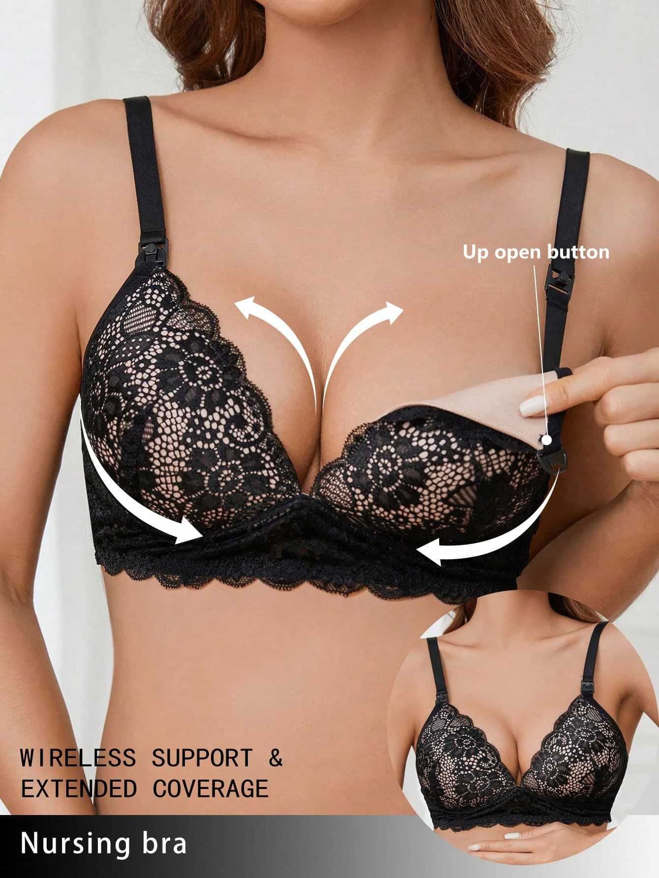 Elegant Solid Color Lace Nursing Bra For Pregnant Women